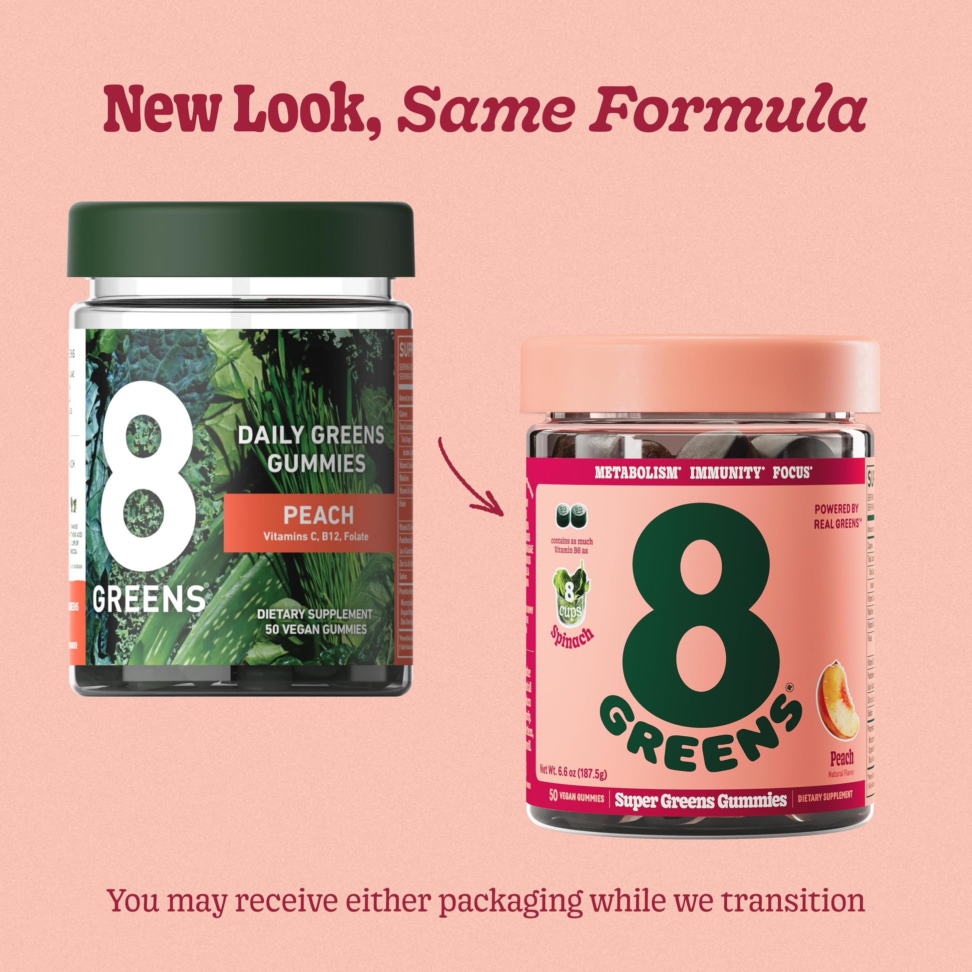 8Greens Supergreens Gummies | Super Greens Powder Superfood Gummy for Metabolism, Immunity & Focus, Digestive Health Enzymes, Organic: Chlorella, Spirulina, Aloe Vera, Peach Flavor, 200 Count 8Greens Au supplements
