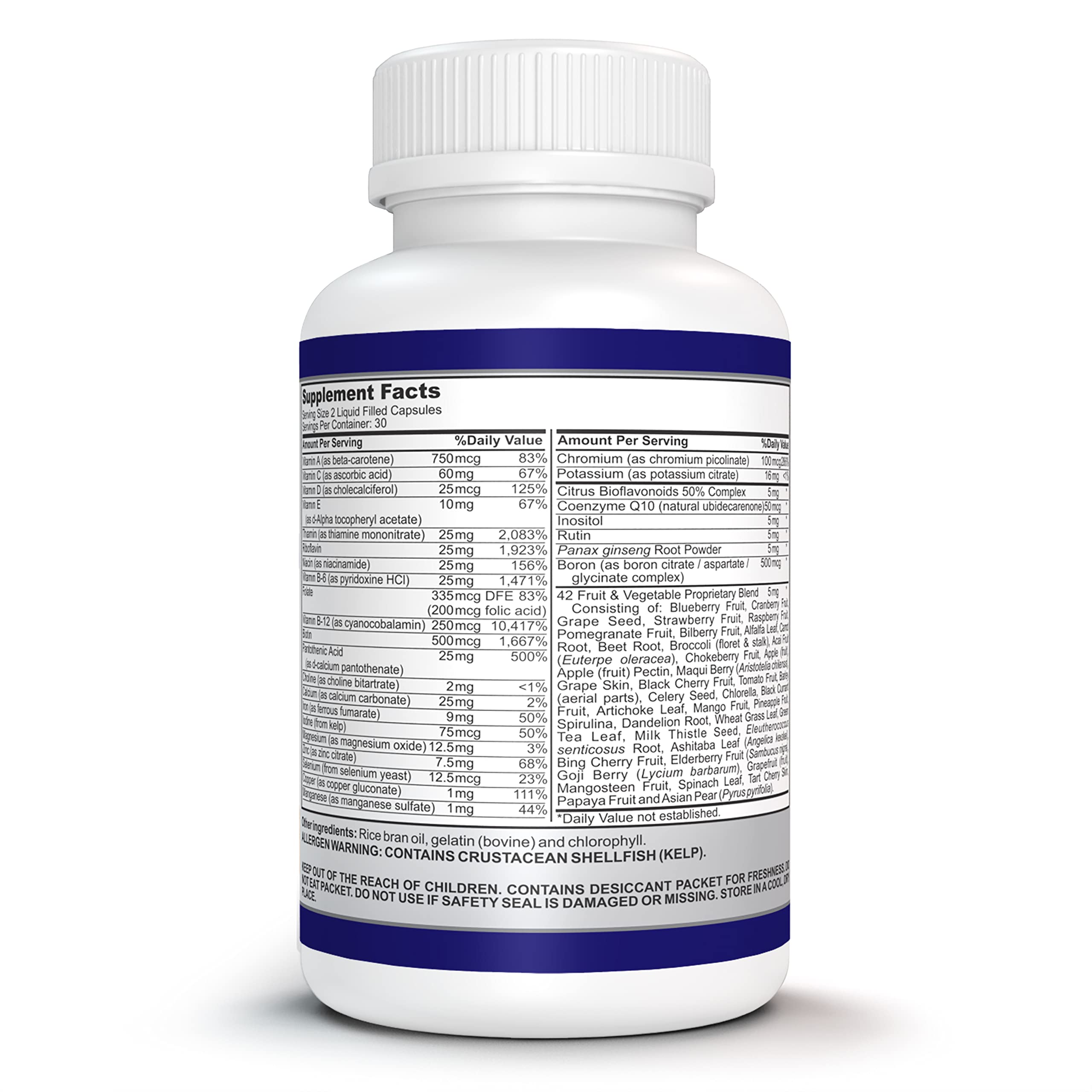 O!VITA Liquid Multivitamin Complete, with a Full Spectrum of Vitamins and Minerals, Plus 42 Fruits and Vegetable Proprietary Blend, Easy Absorption (60 Vegan Liquid Filled Capsules) O!VITA Au supplements