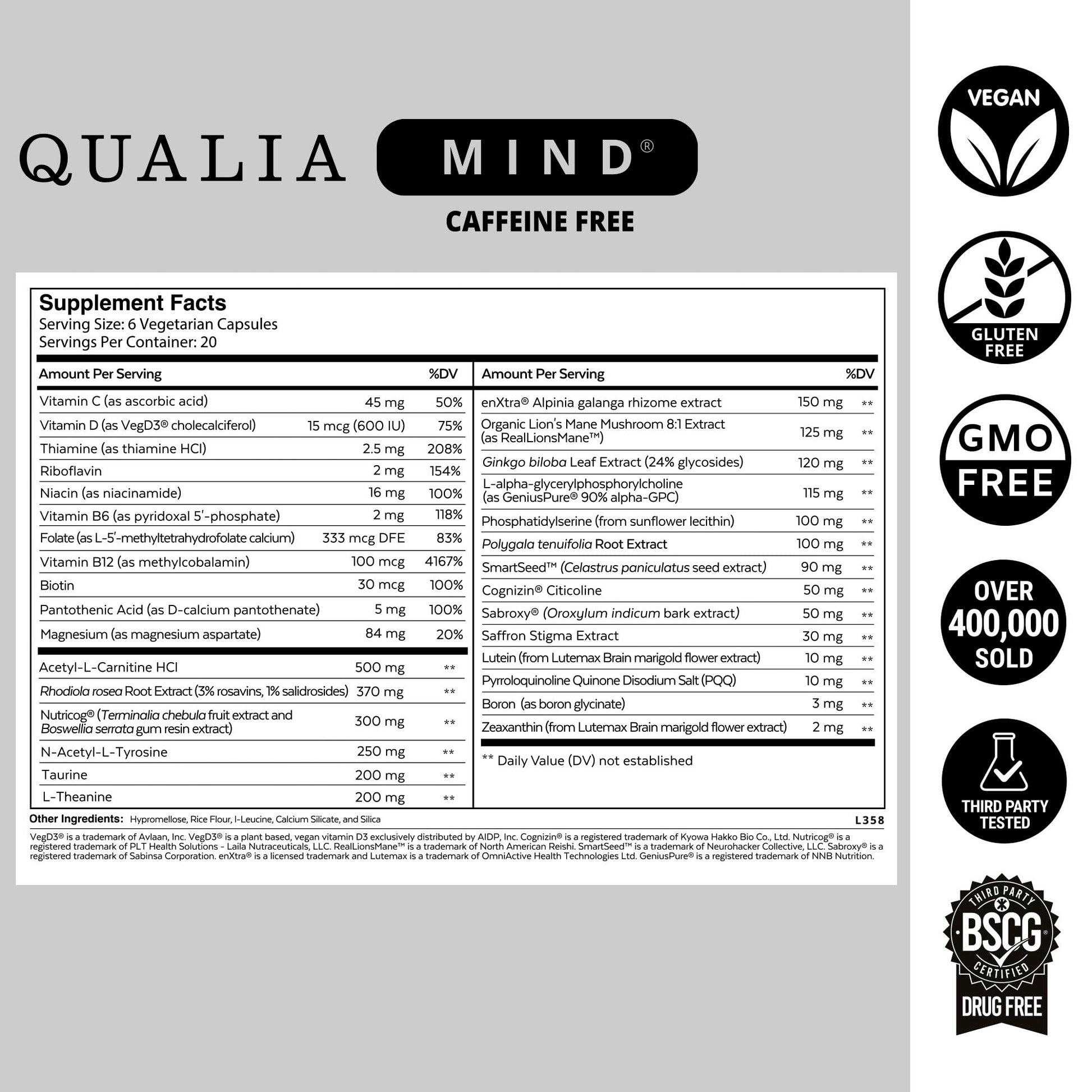 Qualia Mind (Caffeine Free) | The Ultimate Blend for Brain Health* | Doctor-Formulated Nootropic to Fuel Focus & Concentration* | Supports Long Term Brain Health| Maintain Drive & Productivity QUALIA LIFE SCIENCES Au supplements