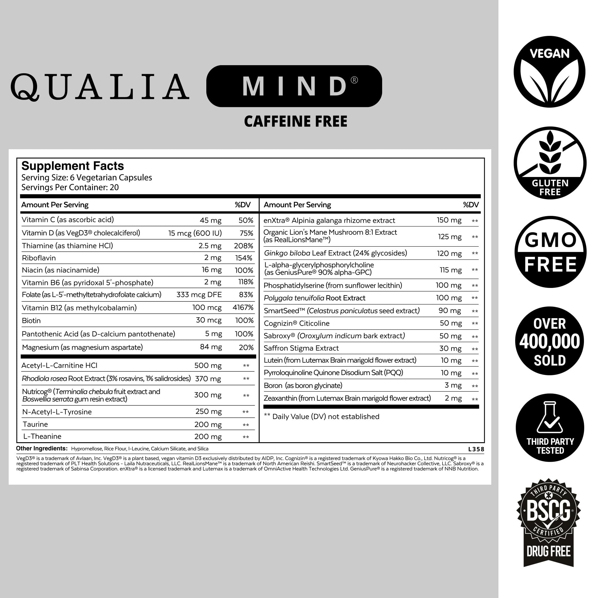 Qualia Mind (Caffeine Free) | The Ultimate Blend for Brain Health* | Doctor-Formulated Nootropic to Fuel Focus & Concentration* | Supports Long Term Brain Health| Maintain Drive & Productivity QUALIA LIFE SCIENCES Au supplements