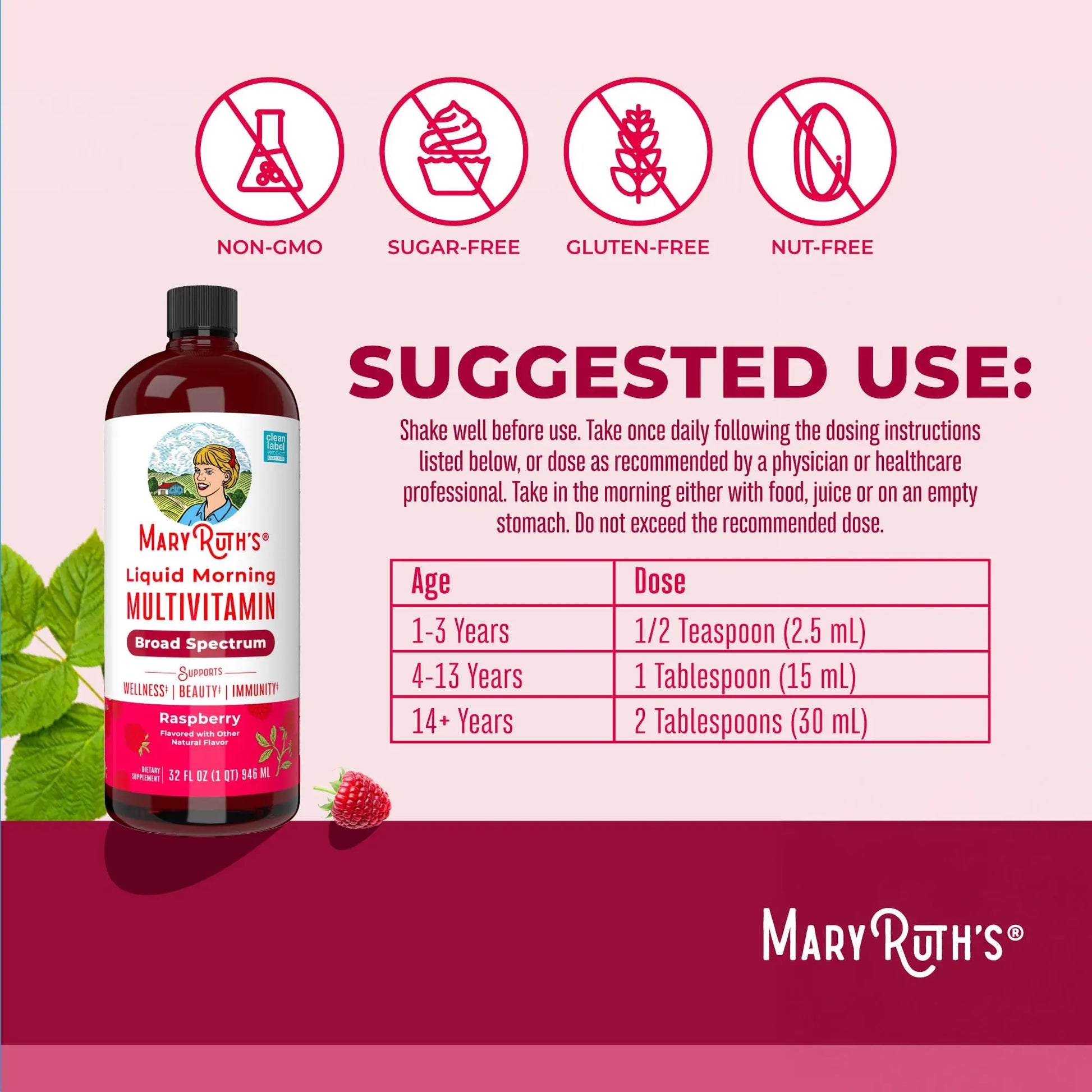 MARYRUTH'S Liquid Morning Multivitamin for Women, Men & Kids | Vitamin A C D E B6 B12 Biotin Zinc | Beauty | Vegan | Non-GMO | Gluten Free | 32 Servings MARYRUTH'S Au supplements