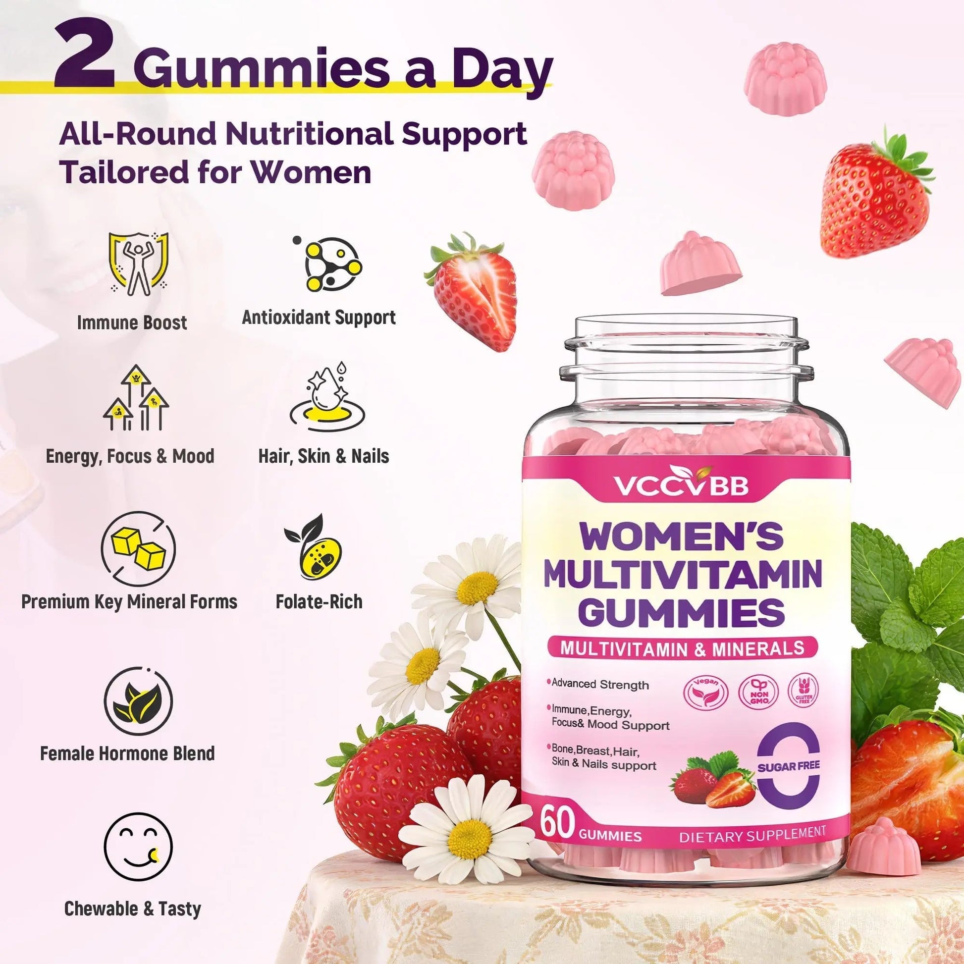 VCCVBB All-in-One Women's Multivitamin Gummies with Complete Vitamin & Mineral Complex, Herbal Blends for Energy, Overall Health VCCVBB Au supplements
