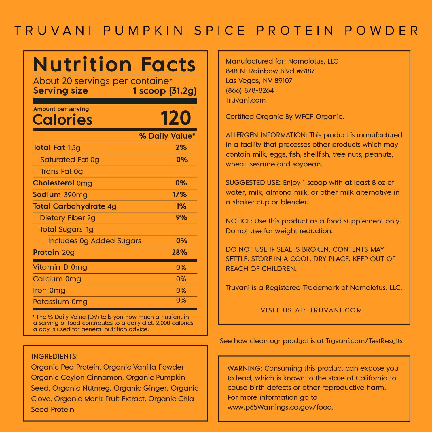 Truvani Organic Vegan Protein Powder Pumpkin Spice - 20g of Plant Based Protein Truvani Au supplements