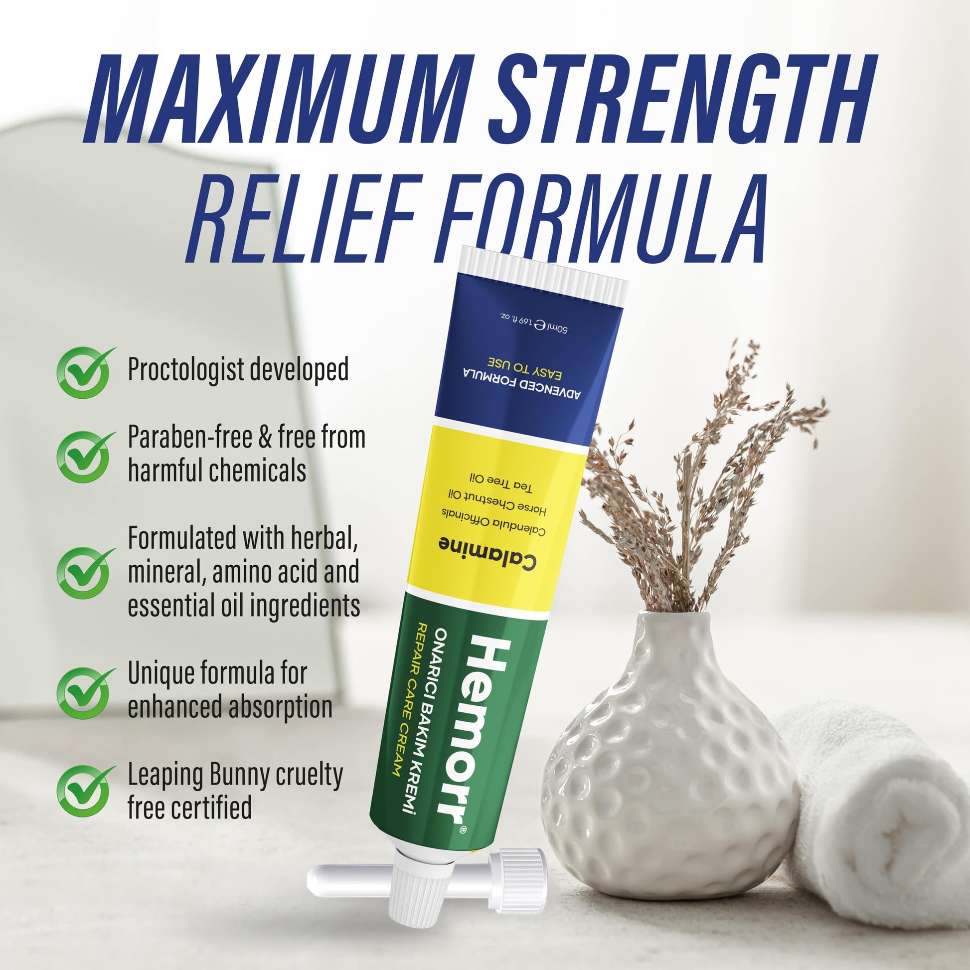 Hemorr Hemorrhoid Treatment Cream with Horse Chestnut, Calendula Oil, Zinc Oxide & Tea Tree Oil – Fast Relief for Pain, Swelling, Itching & Discomfort – Natural Healing & Soothing Formula 1.69 Oz Hemorr Au supplements