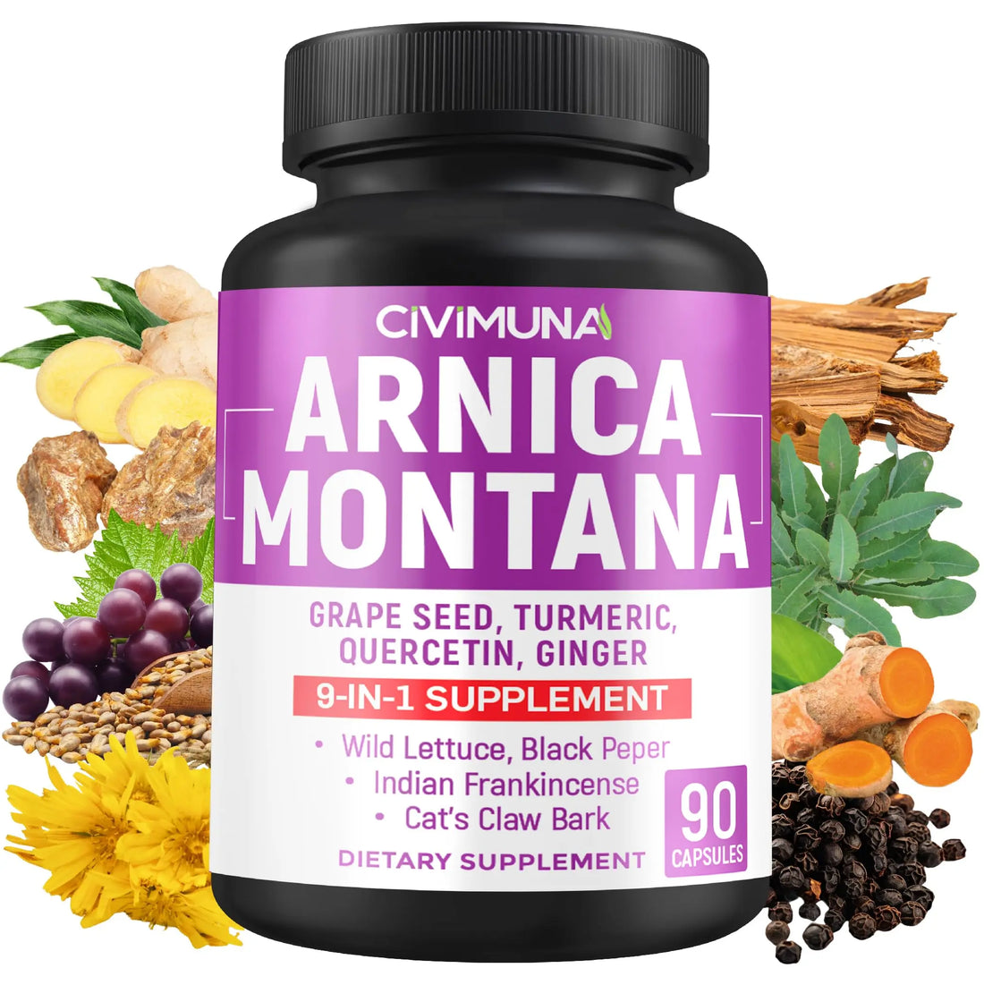 Arnica Capsules with Arnica, Grape Seed, Turmeric and More - 90 Capsules for 3 Months Supply CIVIMUNA uk supplements