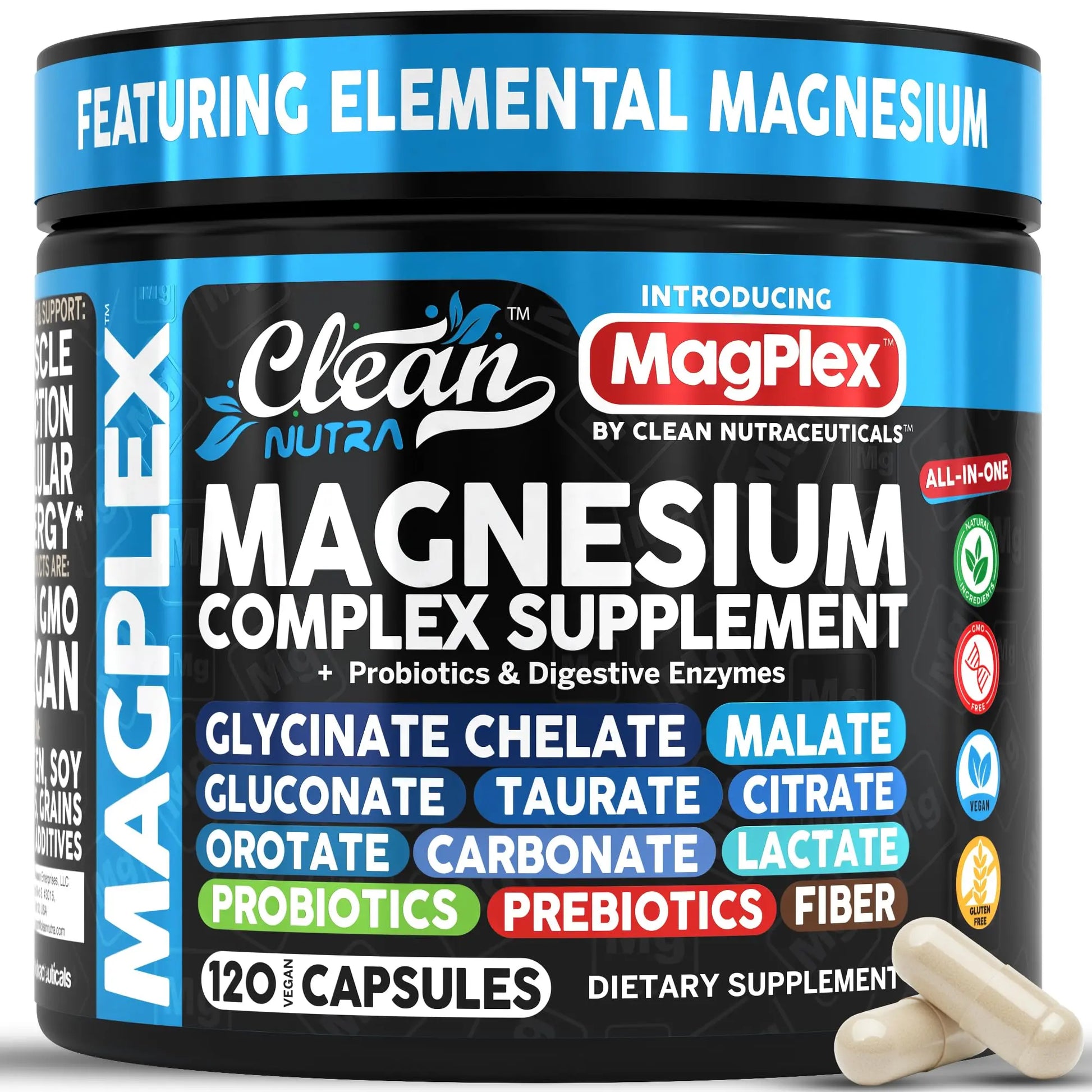 8in1 Magnesium Supplement Complex | Magnesium Glycinate Citrate Malate Gluconate Orotate Carbonate Lactate + Prebiotics Probiotics Digestive Enzymes Magnesio Capsules for Women Men By Clean Nutra Clean Nutraceuticals Au supplements