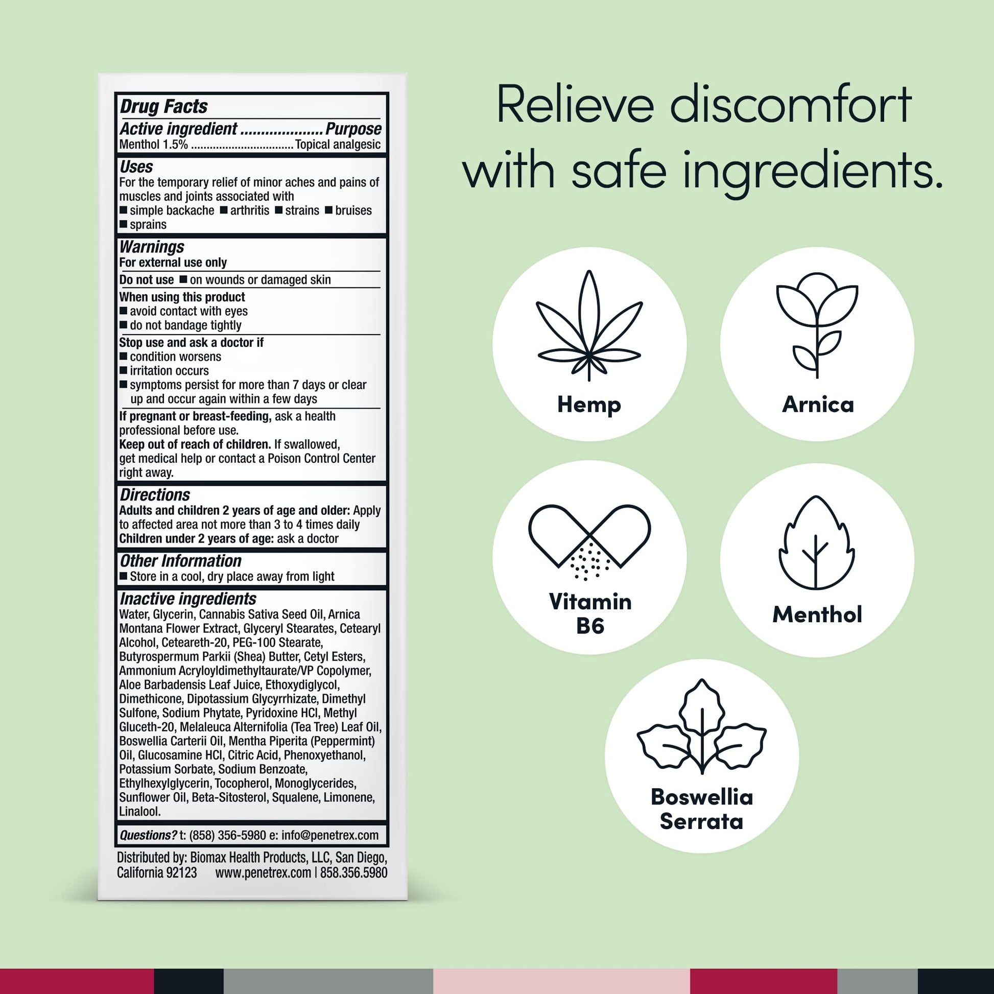 Penetrex Soothing Joint & Muscle Pain Relief Cream with Hemp - Deep Penetrating Menthol, Arnica and Hemp for Soothing, Hydrating Relief - Non-Greasy, Easy to Apply, Pleasant Scent- 2oz Squeezable Tube Penetrex Au supplements