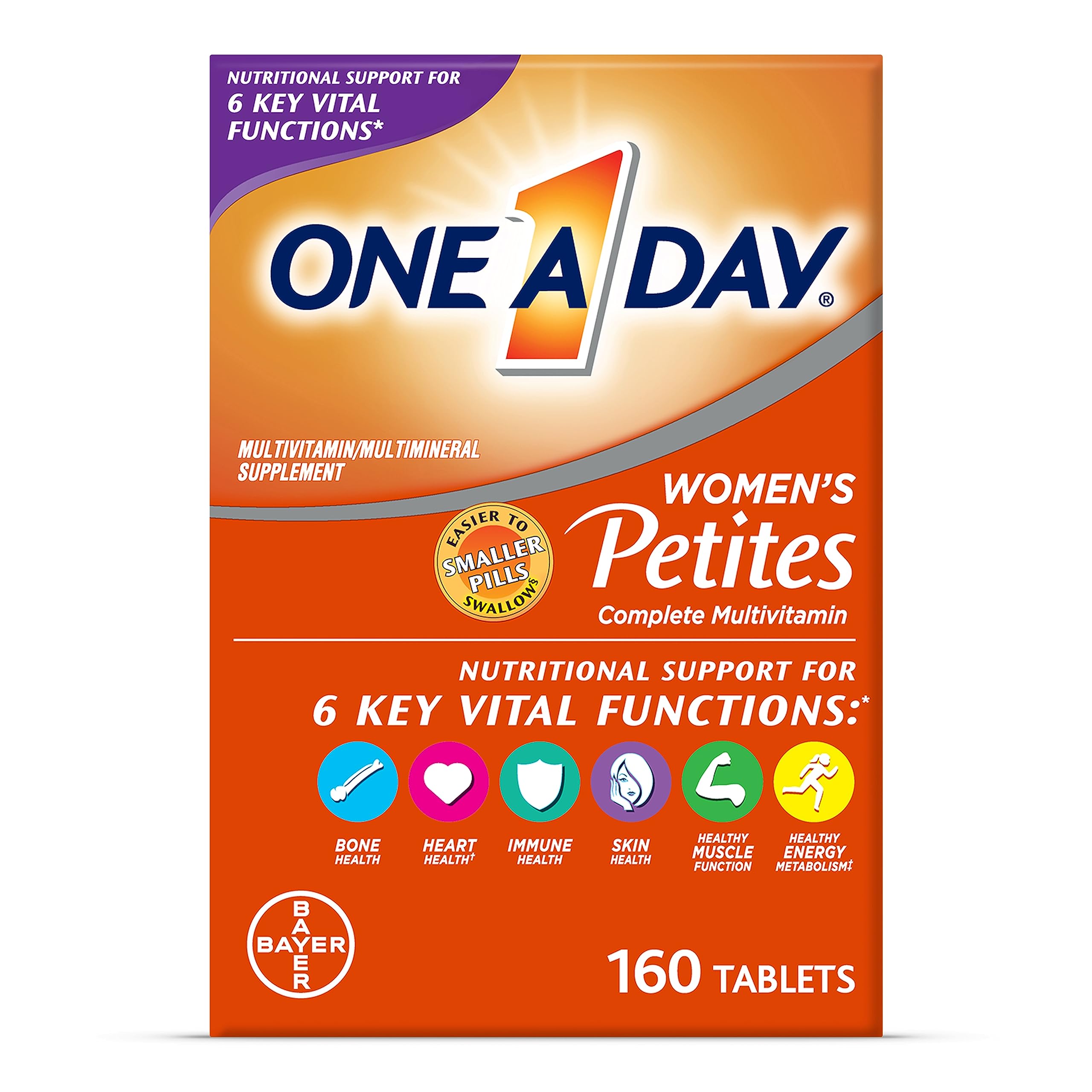 One A Day Women’s Petites Multivitamin,Supplement with Vitamin A, C, D, E and Zinc for Immune Health Support, B Vitamins, Biotin, Folate (as folic acid) & more,Tablet, 160 count ONE A DAY Au supplements