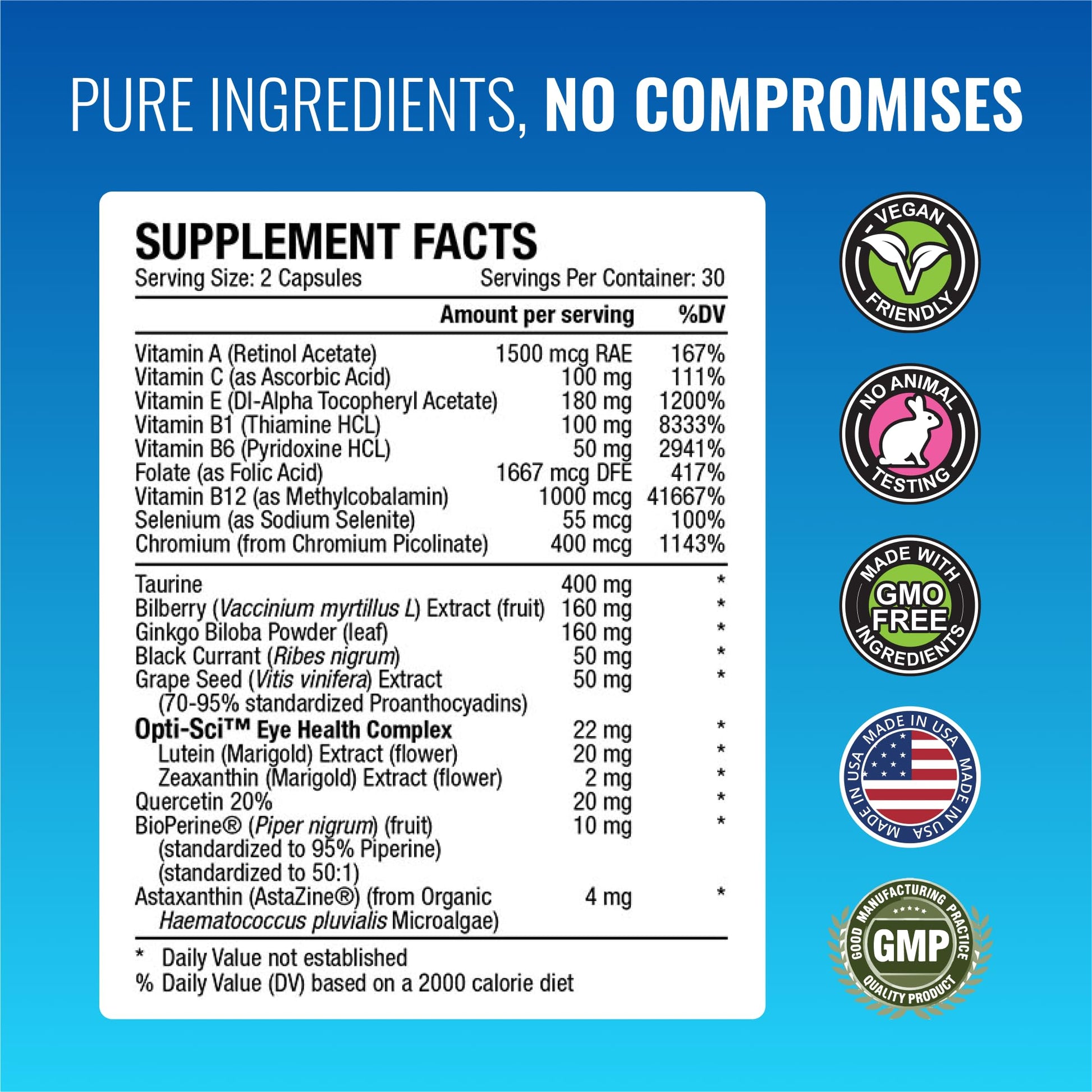 Approved Science EyeSyl - Eye Support Supplement - Chromium Picolinate, Taurine, Lutein, Zeaxanthin, Bilberry, BioPerine - 1 Month Supply - 60 Capsules - Made in The USA Approved Science Au supplements