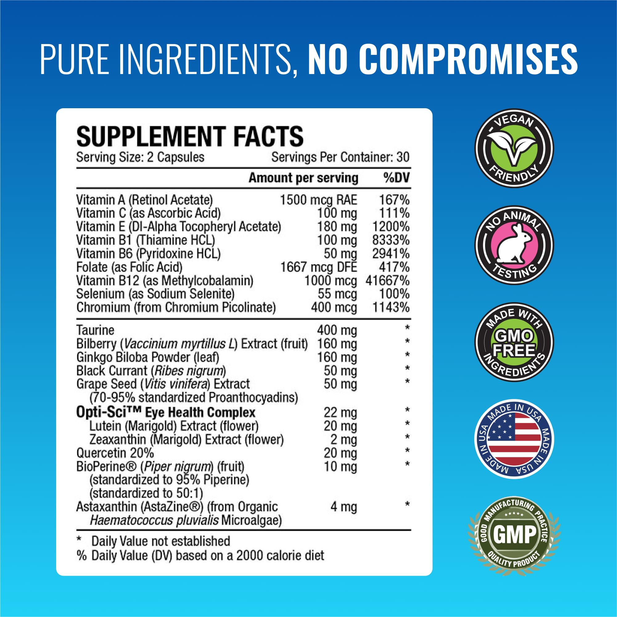 Approved Science EyeSyl - Eye Support Supplement - Chromium Picolinate, Taurine, Lutein, Zeaxanthin, Bilberry, BioPerine - 1 Month Supply - 60 Capsules - Made in The USA Approved Science Au supplements