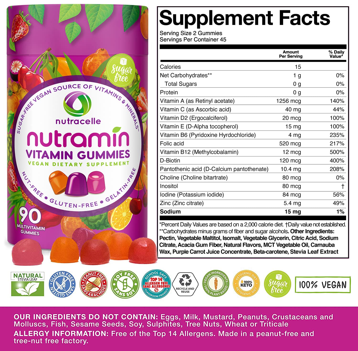 NUTRAMIN Daily Vegan Keto Multivitamin Gummies Vitamin C, D2, and Zinc for Immunity Nutracelle Au supplements