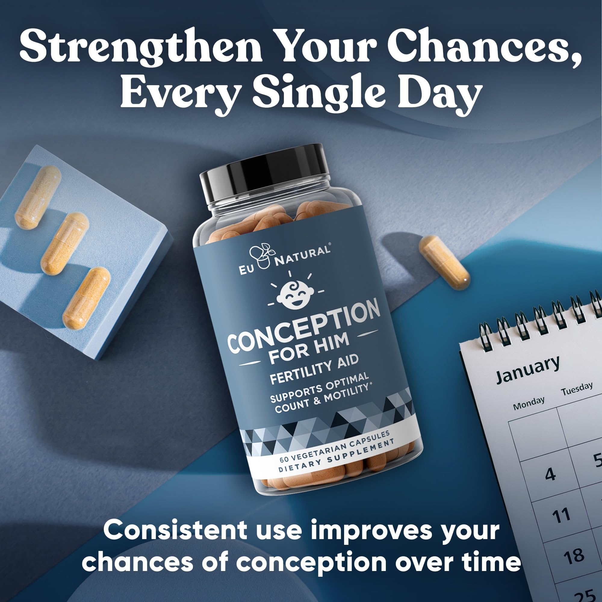 Eu Natural Conception for Him - Male Fertility Supplements with Ashwagandha, Folate & Zinc - Sperm Count, Motility & Strength Support - Fertility Support for Men, 60 Vegetarian Capsules Eu Natural Au supplements