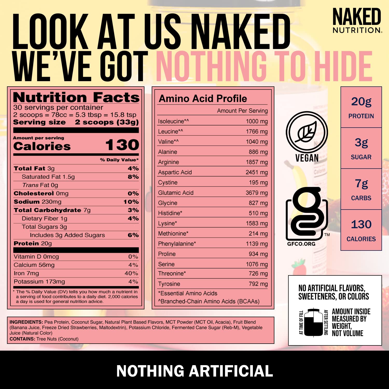 NAKED nutrition Naked Shake - Vegan Protein Powder, Strawberry Banana - Flavored Plant NAKED Au supplements