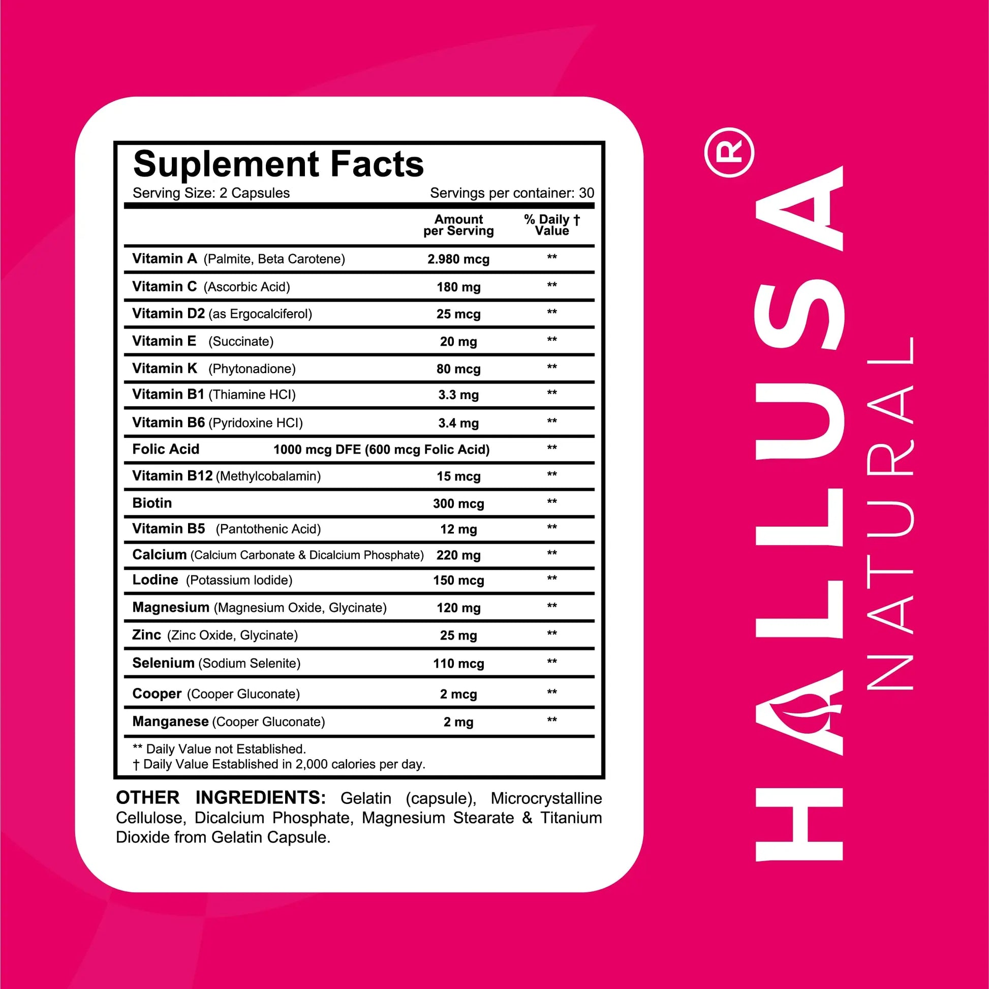Women’s Multivitamin 18+ Vitamins & Minerals | Biotin, Folic Acid, Zinc, Calcium, Magnesium & Vitamin D | Hair, Skin & Nails Support, Energy Hallusa Natural Au supplements