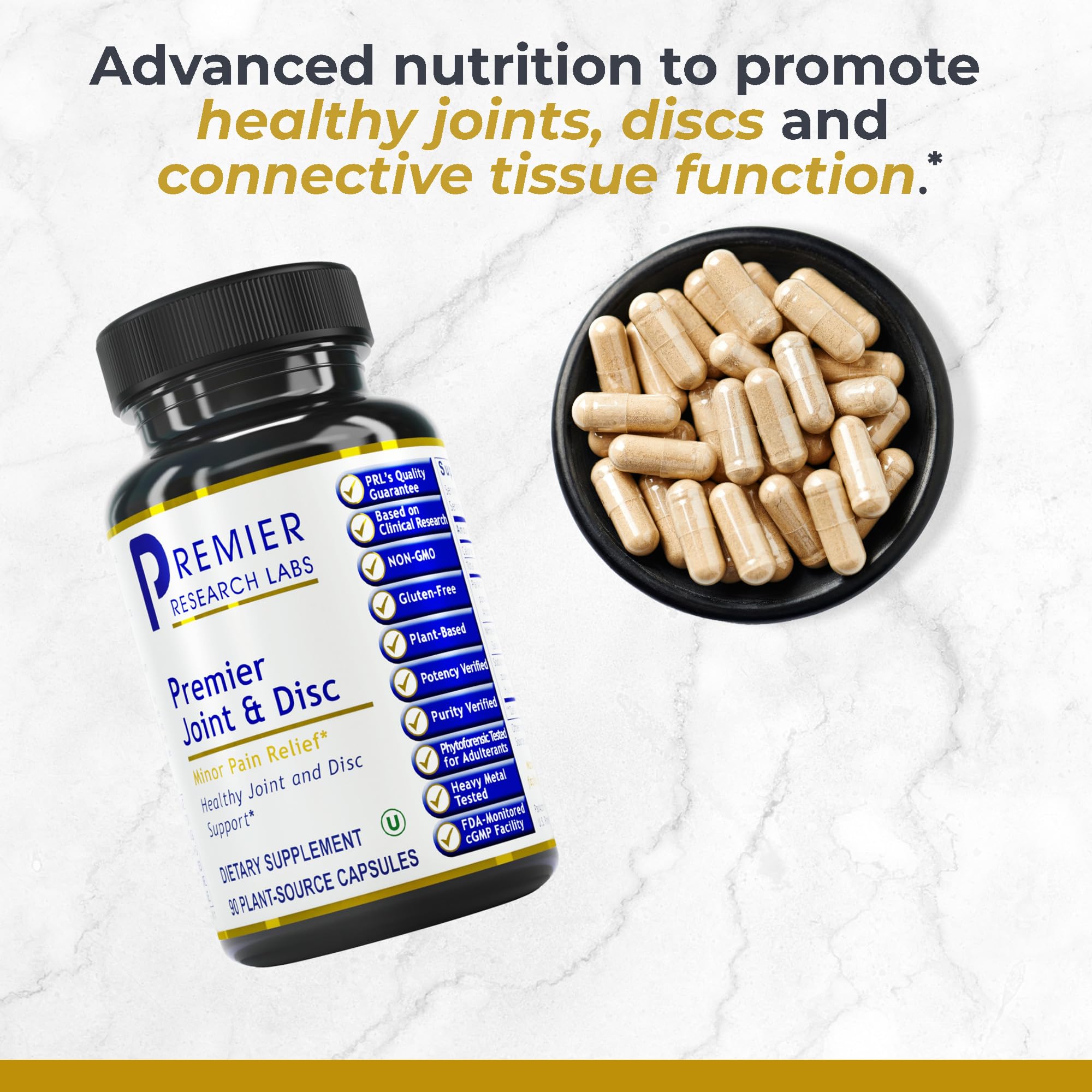 Premier Research Labs Joint & Disc Support Supplement - for Men & Women, Glucosamine, Joint Mobility and Muscle Health, Cartilage Repair, Gluten Free, Plant-Sourced - 90 Capsules Premier Research Labs Au supplements