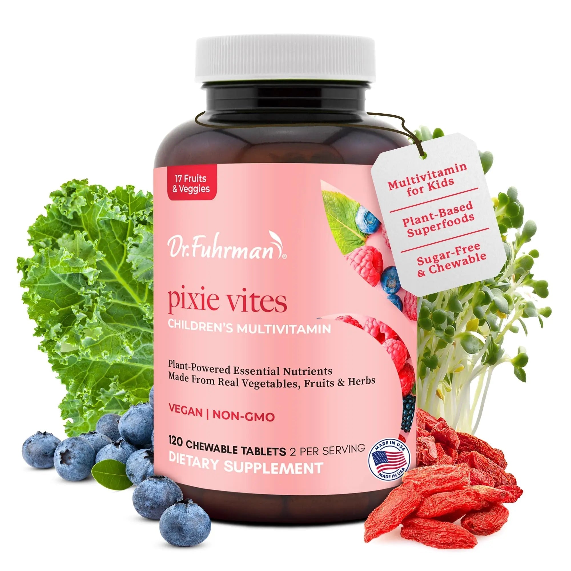 Dr. Fuhrman Pixie Vites Chewable Children's multivitamin | Whole Food Kids Multi with Vitamin D3, K2 & Zinc | Dr. Fuhrman Au supplements