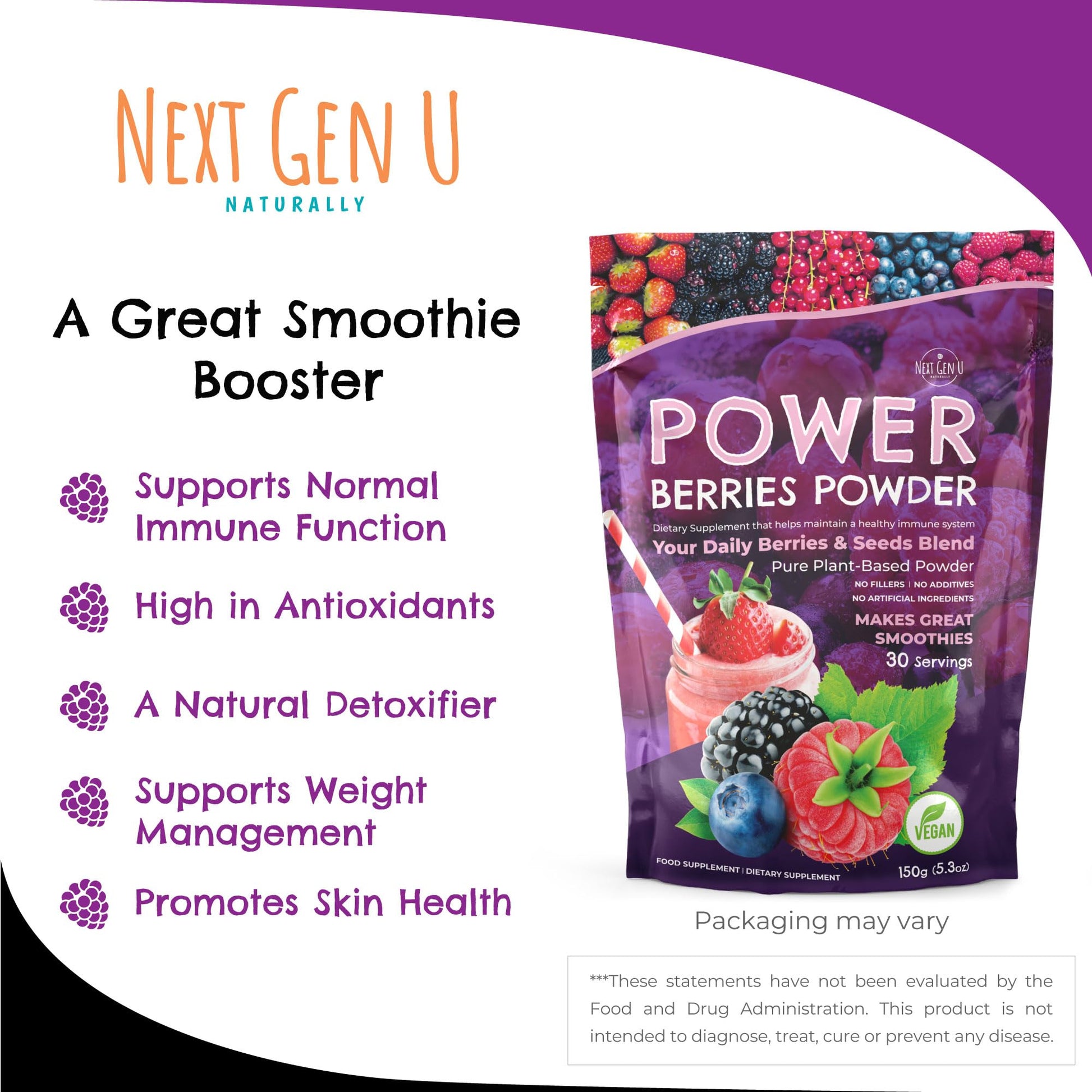 Super Berry Powder - 150g - Immune Support - Food Supplement - Superfood Berries - Smoothie Mix for Shakes - Healthy Boost for Detox Juice Beverages or Any Drink - by NextGenU NGU Next Gen U Au supplements