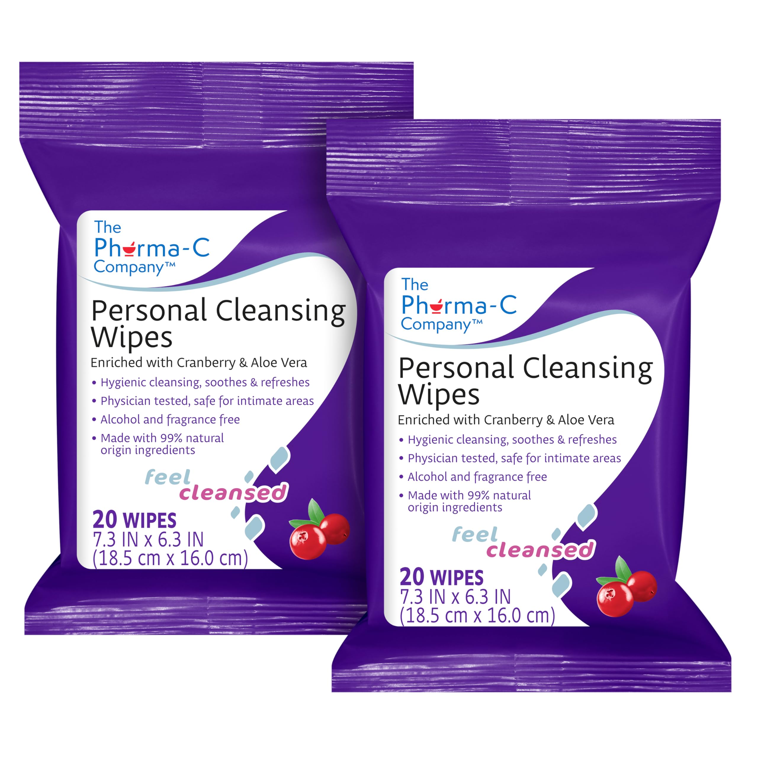The Pharma-C Company Personal Cleansing Wipes [2 packs of 20 wipes] - Enriched with Cranberry & Aloe Vera Generic Au supplements