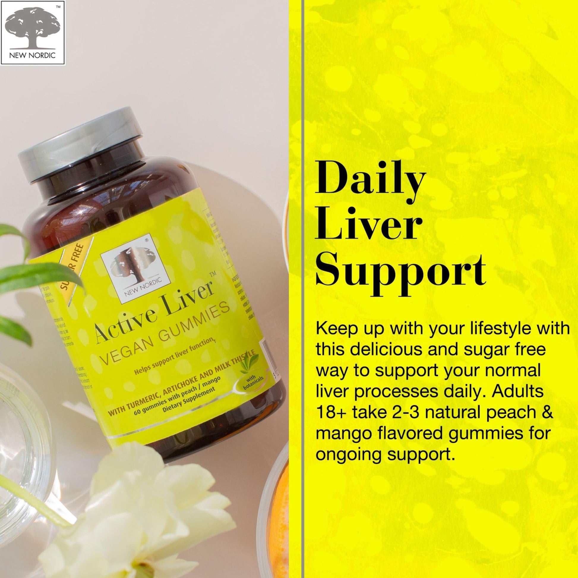 NEW NORDIC Active Liver Gummies, Milk Thistle, Artichoke & Turmeric Supplement, Natural Peach Mango Flavor, Sugar Free & Vegan, 60 Count (Pack of 1) NEW NORDIC Au supplements