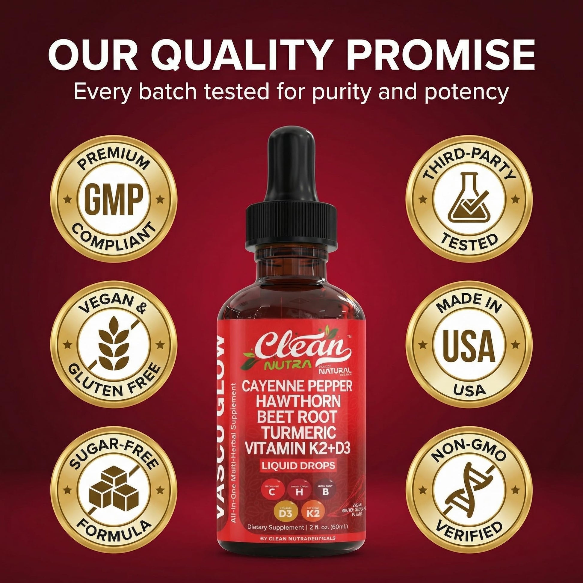 Clean Nutra Cayenne Pepper Drops Supplement Liquid + Hawthorn Berry, Vitamin D3 K2 Beet Root Powder, Ceylon Cinnamon, Turmeric Curcumin, Organic Panax Ginseng, Berberine Extract 1 Pack Clean Nutraceuticals Au supplements