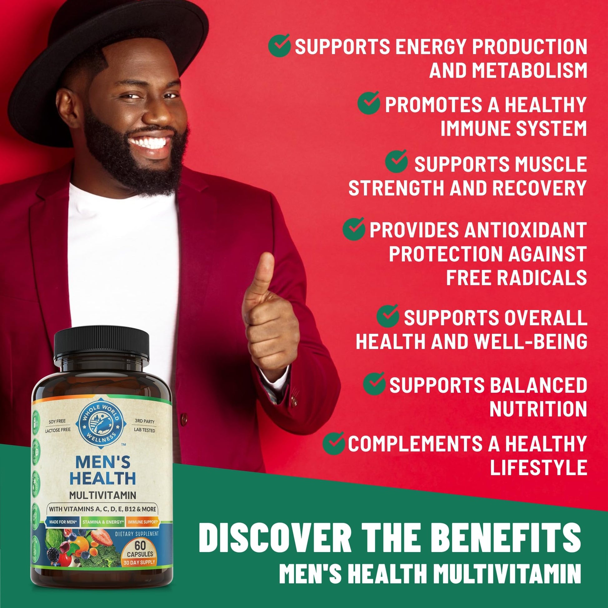 Whole World Wellness Mens Daily Multivitamin Multimineral Supplement for Energy, Focus, Stamina & Performance. Made for Men with 30+ Nutrients, Fruit & Energy Blend. Mens Vitamins, Made in The USA. WHOLE WORLD WELLNESS Au supplements