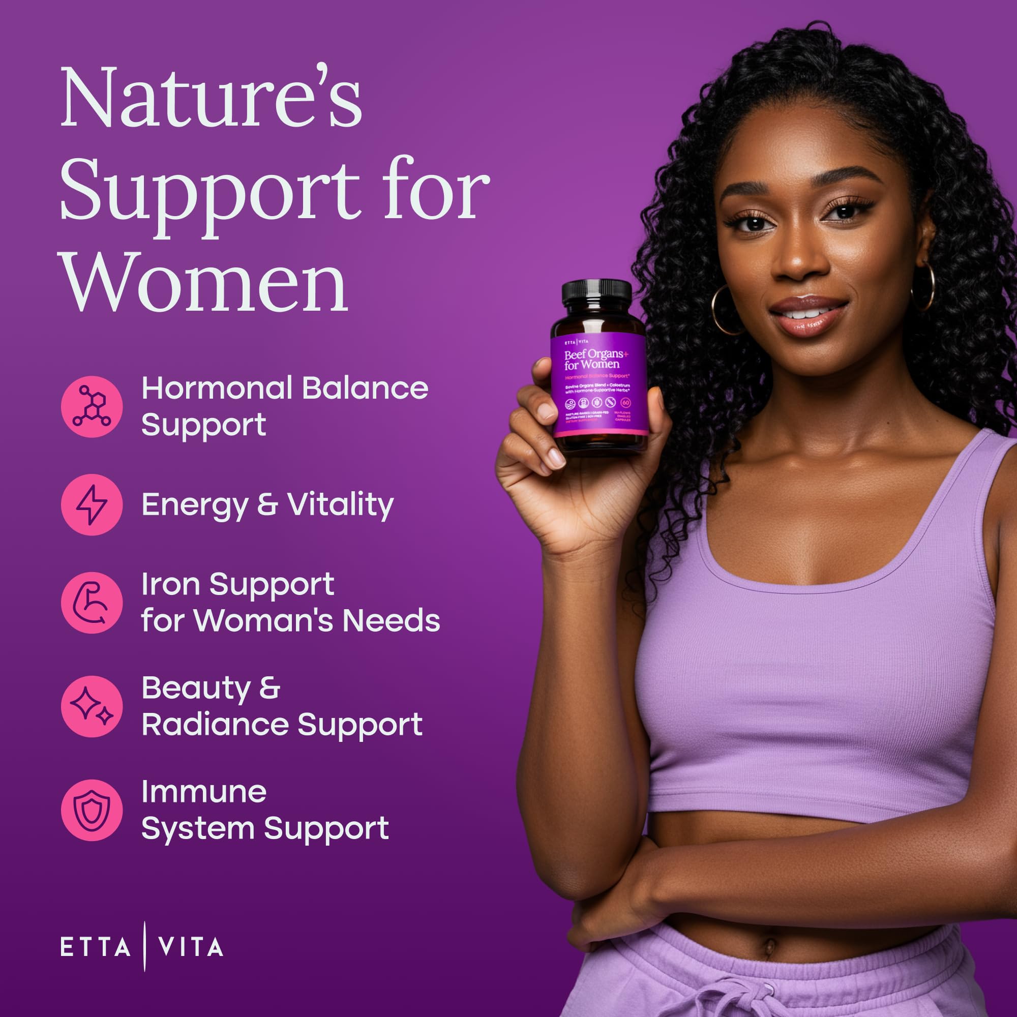 Primal Beef Organ Supplement for Women (Made in USA) Boosted w Shatavari, Maca, Ashwagandha, and Chasteberry - Grass Fed Uterus, Ovary, Liver, Kidney, Heart Bone Matrix, Gotu Kola and Queen Colostrum Etta Vita Au supplements