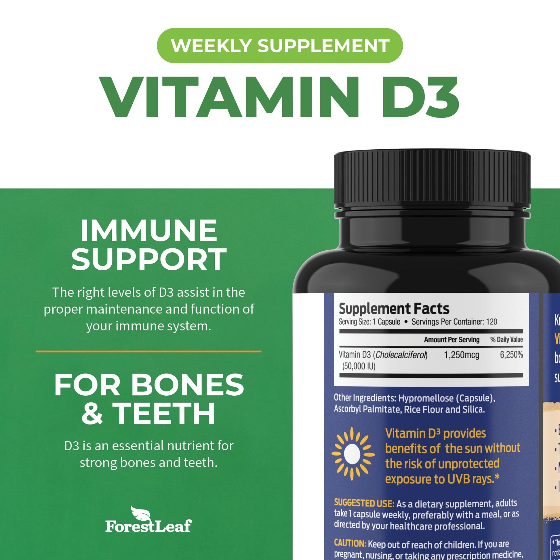 ForestLeaf - Vitamin D3 IU Weekly Supplement - Vitamin D Capsules for Bones ForestLeaf Au supplements