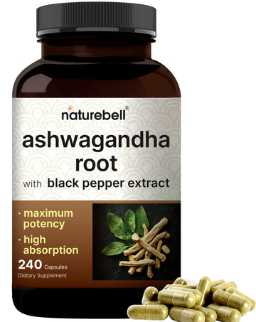 NatureBell Ashwagandha Root with Black Pepper Extract - 240 Capsules - High Strength Adaptogen for Calmness, Relaxation & Immune Support* NatureBell Au supplements