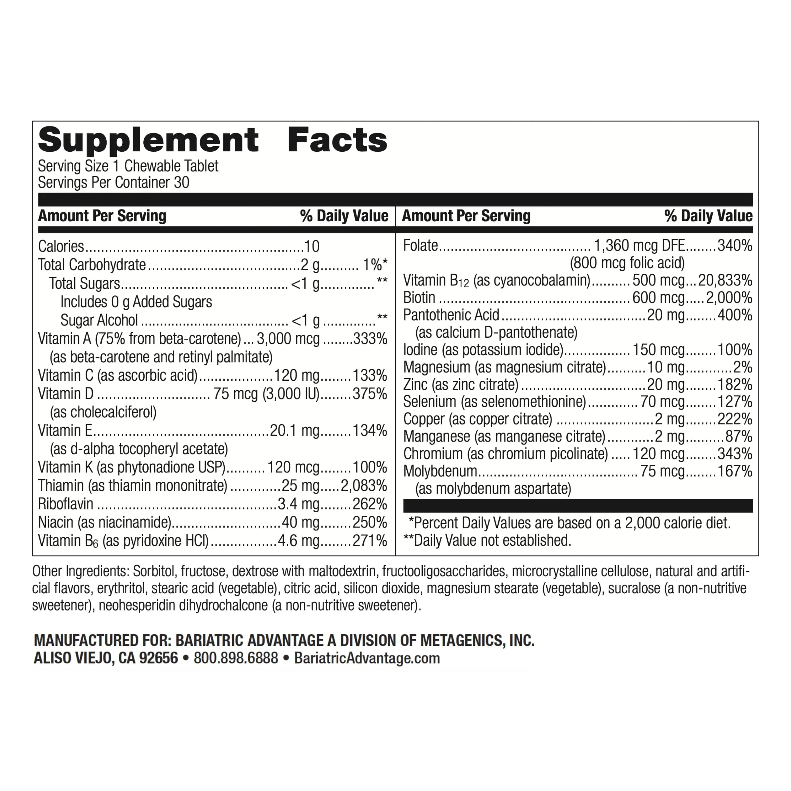 Bariatric Advantage Chewable Ultra Solo Without Iron - Once-Per-Day Daily Multivitamin - for Bariatric Surgery Patients Bariatric Advantage Au supplements