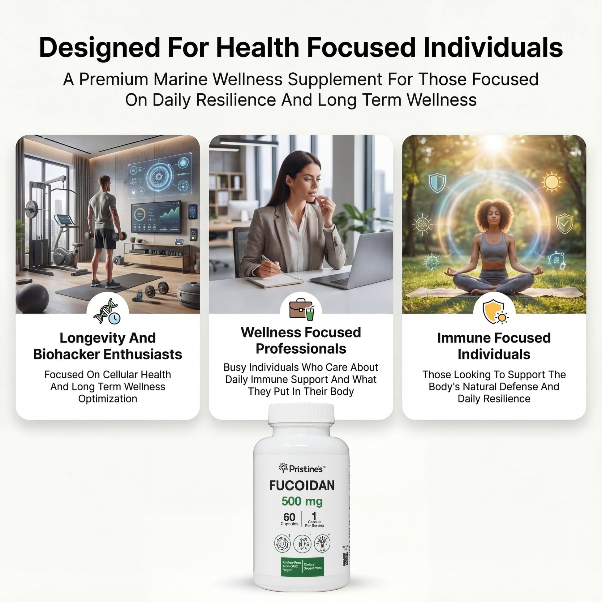 PRISTINE'S Fucoidan 500MG Immunity Supplement Capsules - 60 Day Supply - Brown Seaweed Extract - Potent Herbal Antioxidant Lung Health & Skin Health Support PRISTINE'S Au supplements