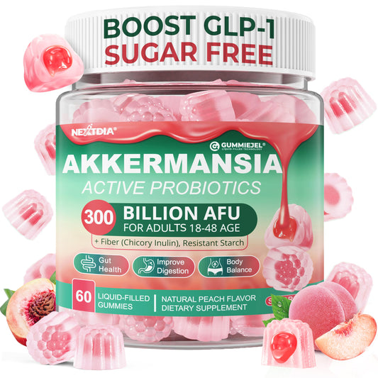 Akkermansia Probiotics Gummies with Prebiotics Fiber, 300 Billion AFU Akkermansia Muciniphila, with Polyphenol Fruits, Resistant Starch NextdiaUS supplements