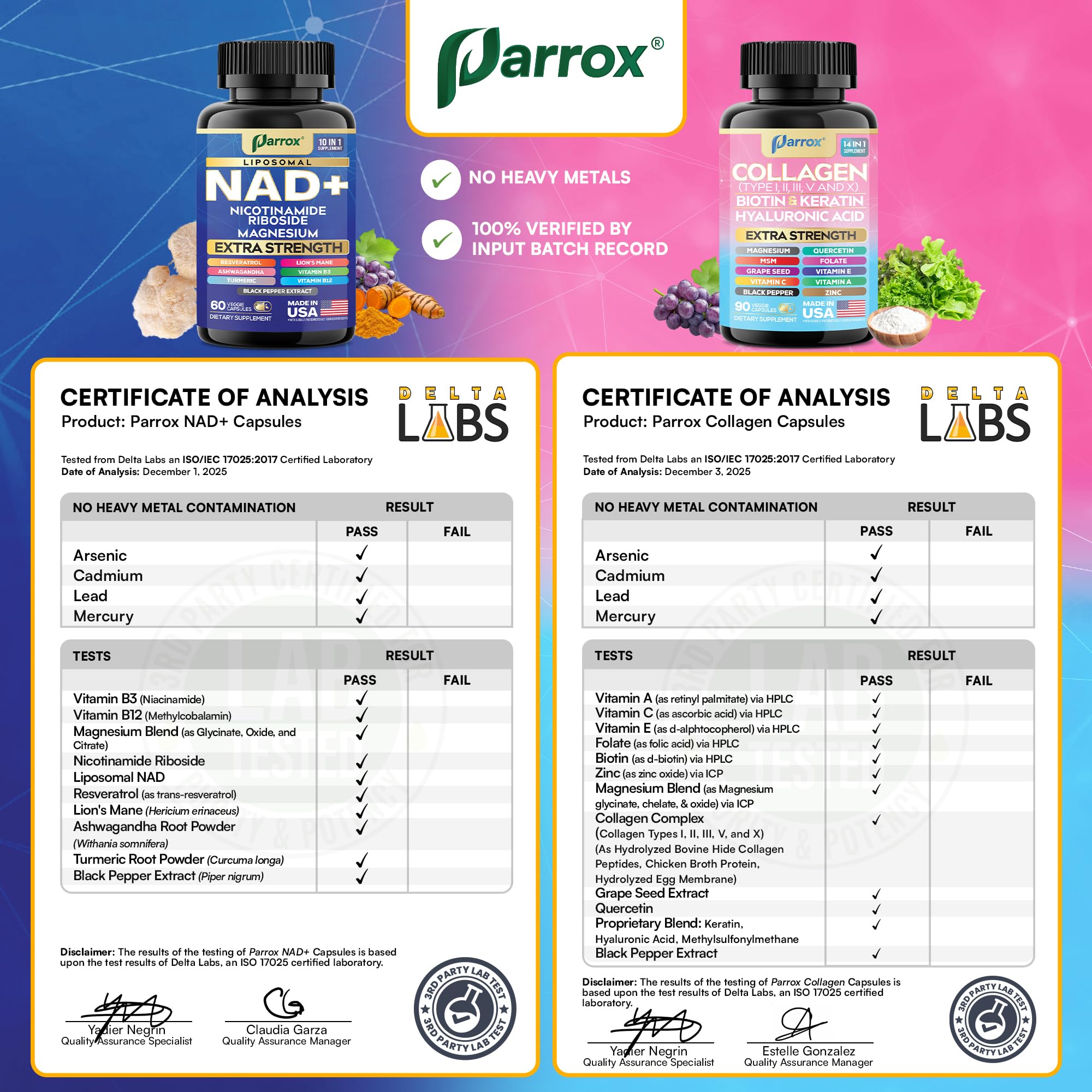 Parrox Forever Young Set with Liposomal NAD, Nicotinamide Riboside, Magnesium, Resveratrol, Lion's Mane, Collagen Peptides Types I, II, III, V and X, Biotin & Keratin, Hyaluronic Acid, Zinc, Quercetin Parrox Au supplements