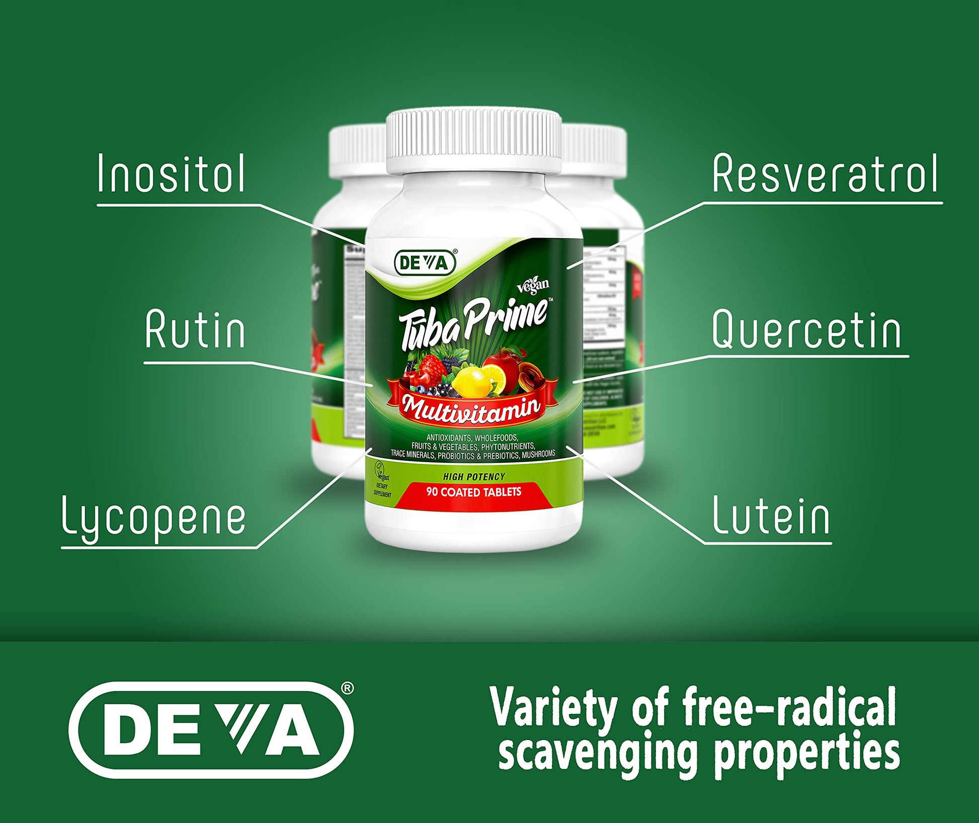 DEVA Tuba Prime Vegan Multivitamin - High-Potency Vitamin and Mineral Dietary Supplement - Antioxidants, Fruit and Vegetable Blend, Super Mushrooms, Probiotics, Prebiotics, Seeds, Herbs - 90 Tablets DEVA Au supplements