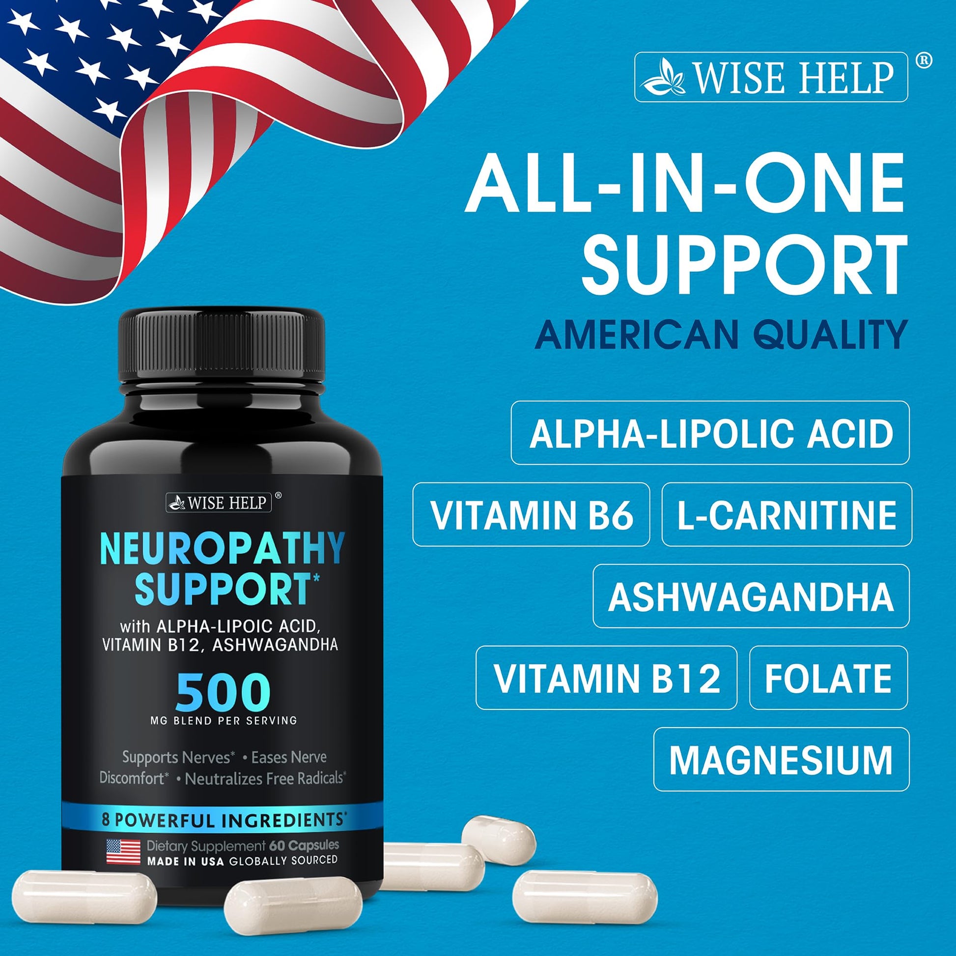 Neuropathy Support Natural Nerve Discomfort Relief - Made in USA - Nerve Antioxidant for Trigeminal Neuralgia, Diabetic & Peripheral Neuropathy - Hands, Neck, Feet & Toes Treatment Formula - Pack of 2 WISEHELP Au supplements