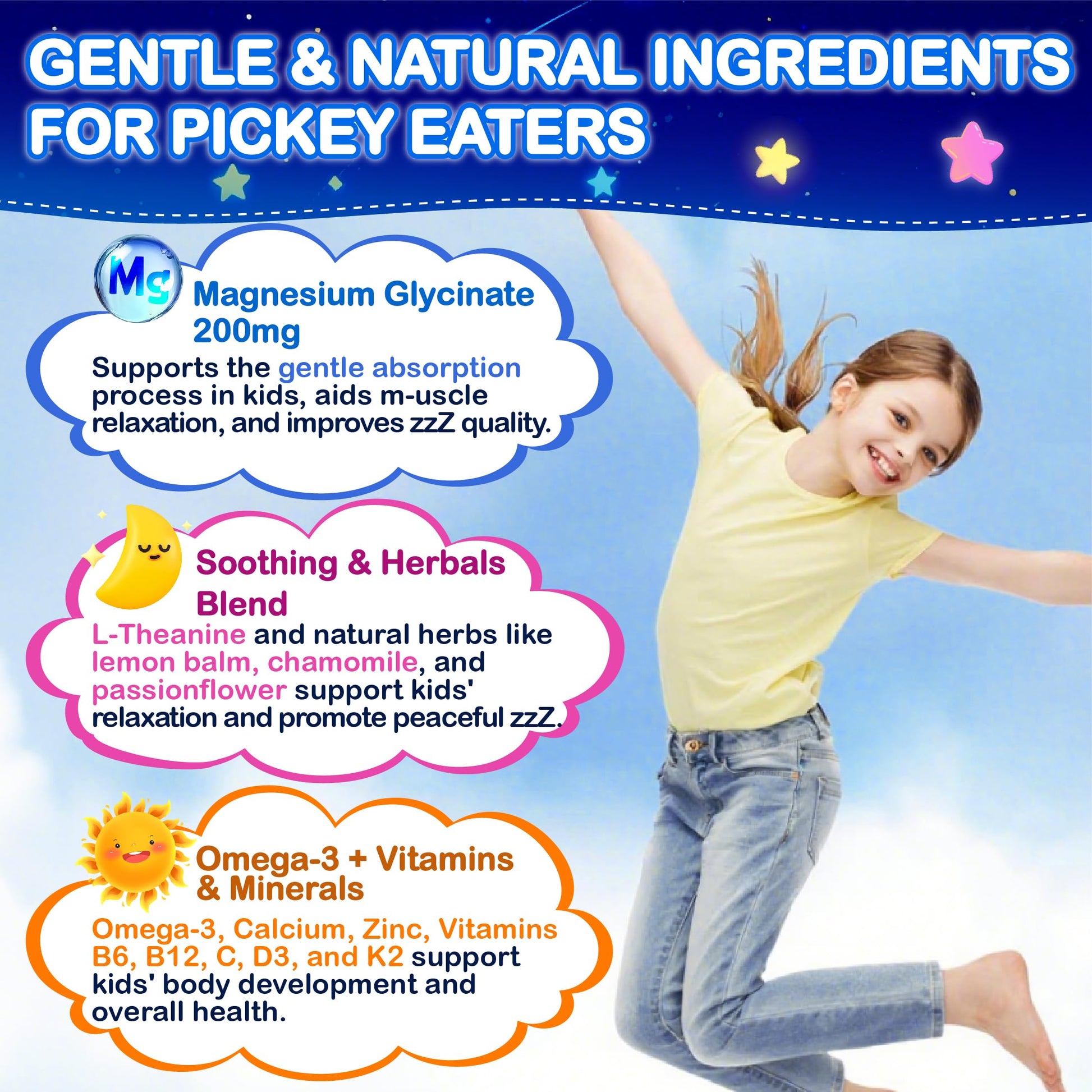 Kids Magnesium Glycinate Gummies - Magnesium Glycinate Supplement 200mg with L-theanine Omega-3 Calcium Vitamin D3 & B12 for Kids Natural Zzz at Bedtime & Overall Health - Sugar Free & Non-GMO Edmmyliy Au supplements