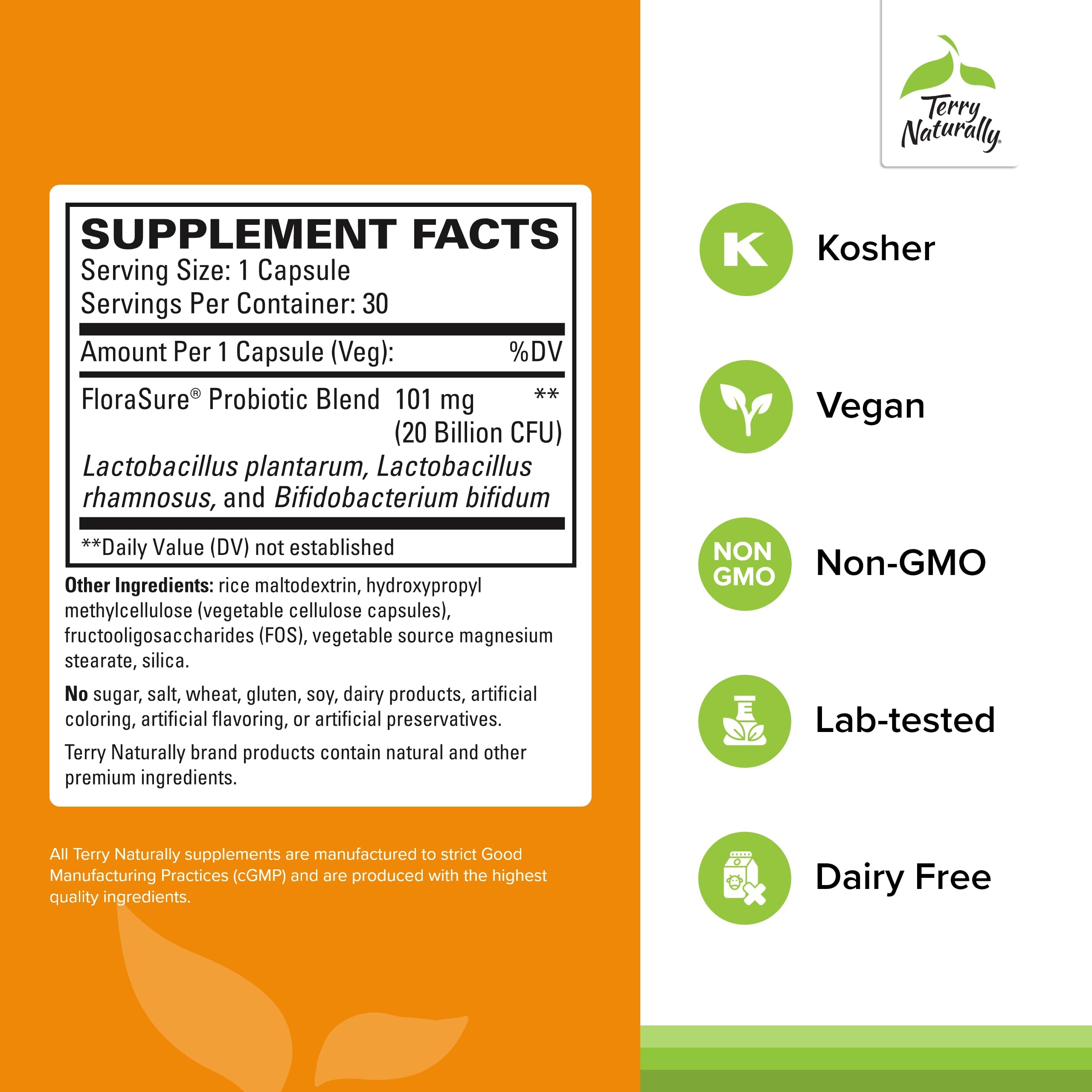 Terry Naturally FloraSure Probiotic - Digestion Supplement to Aid Against Occasional Bloating & Support Gas Relief - Gut Health Support Supplement with Bifidobacterium Bifidum - 30 Capsules Terry Naturally Au supplements