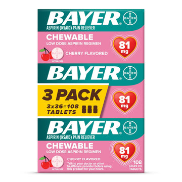 Bayer Aspirin Low Dose 81 mg Chewable Tablets, Pain Reliever, Cherry Flavored, 108 Tablets (36 Pack of 3) Bayer Au supplements