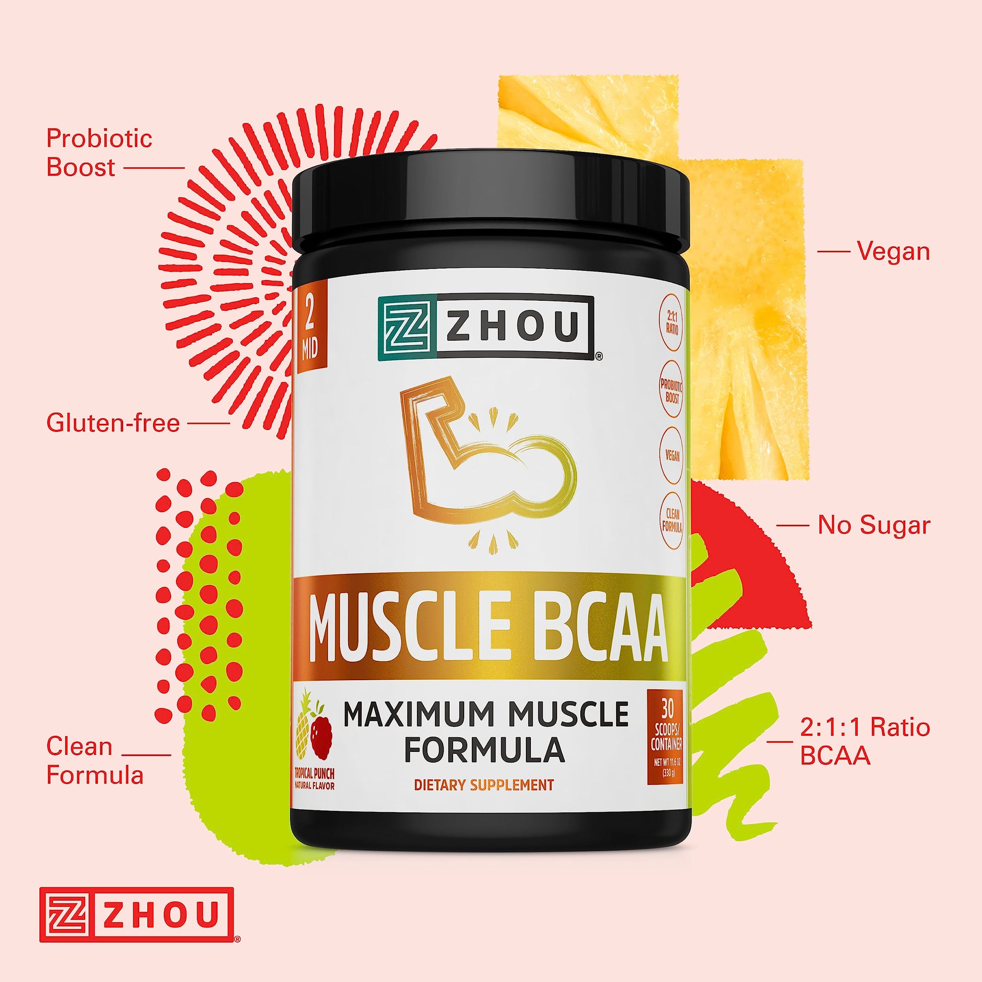 Zhou Nutrition Muscle BCAA Powder, Vegan Muscle Recovery, Natural, Clean Formula Zhou Nutrition Au supplements