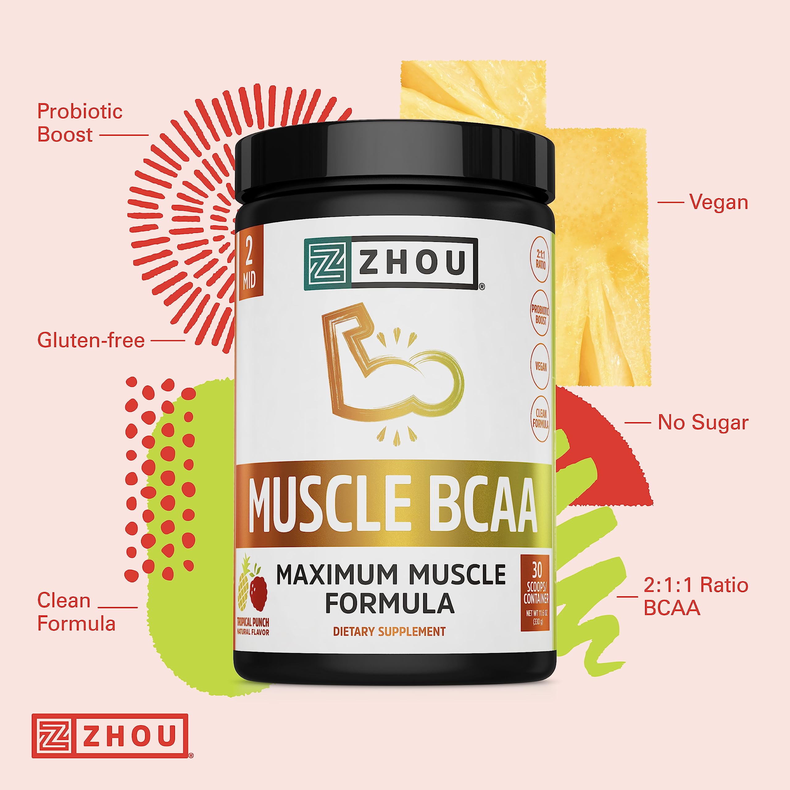 Zhou Nutrition Muscle BCAA Powder, Vegan Muscle Recovery, Natural, Clean Formula Zhou Nutrition Au supplements