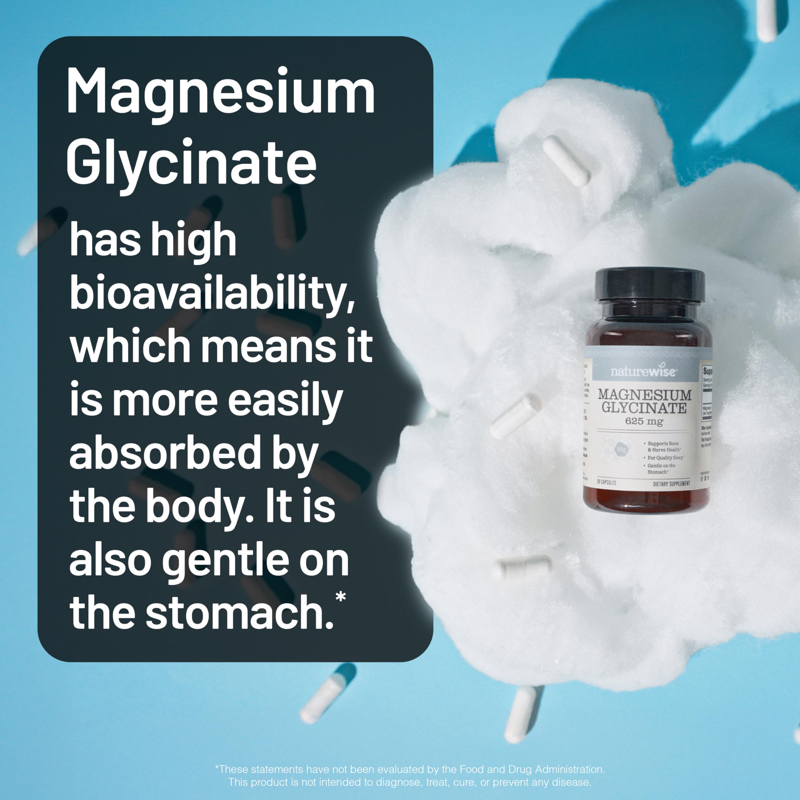 NatureWise Magnesium Glycinate 625 mg - High Absorption Chelated Magnesium Glycinate for Sleep, Relaxation, Muscle & Bones* - Gentle on Stomach, Vegan, Non-GMO - 30 Capsules[30-Day Supply] NatureWise Au supplements