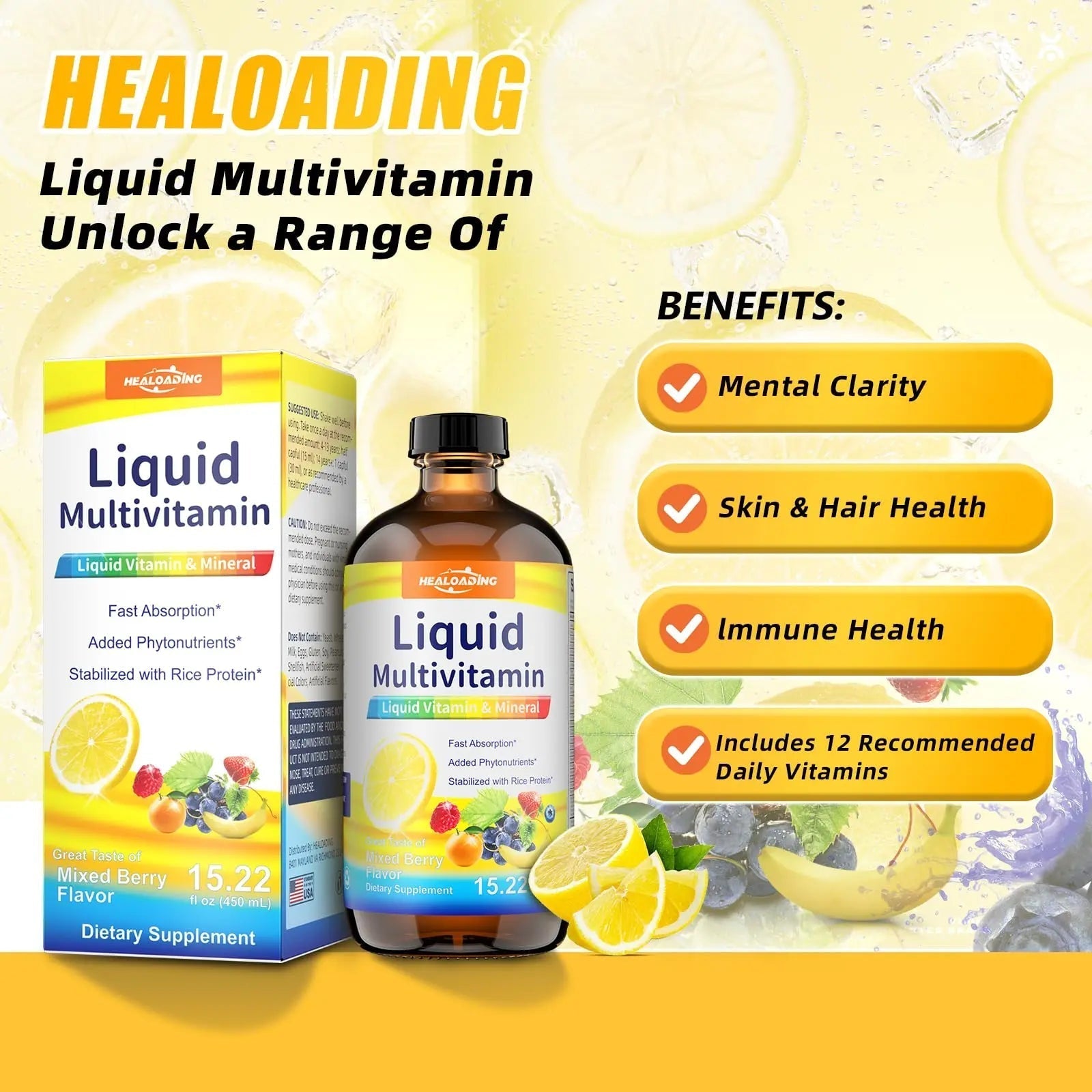HEALOADING Nutritious Liquid Multivitamin for Women：Liquid Multi Vitamin with Amino Acids Zinc Selenium Mixed Fruit Flavor HEALOADING Au supplements