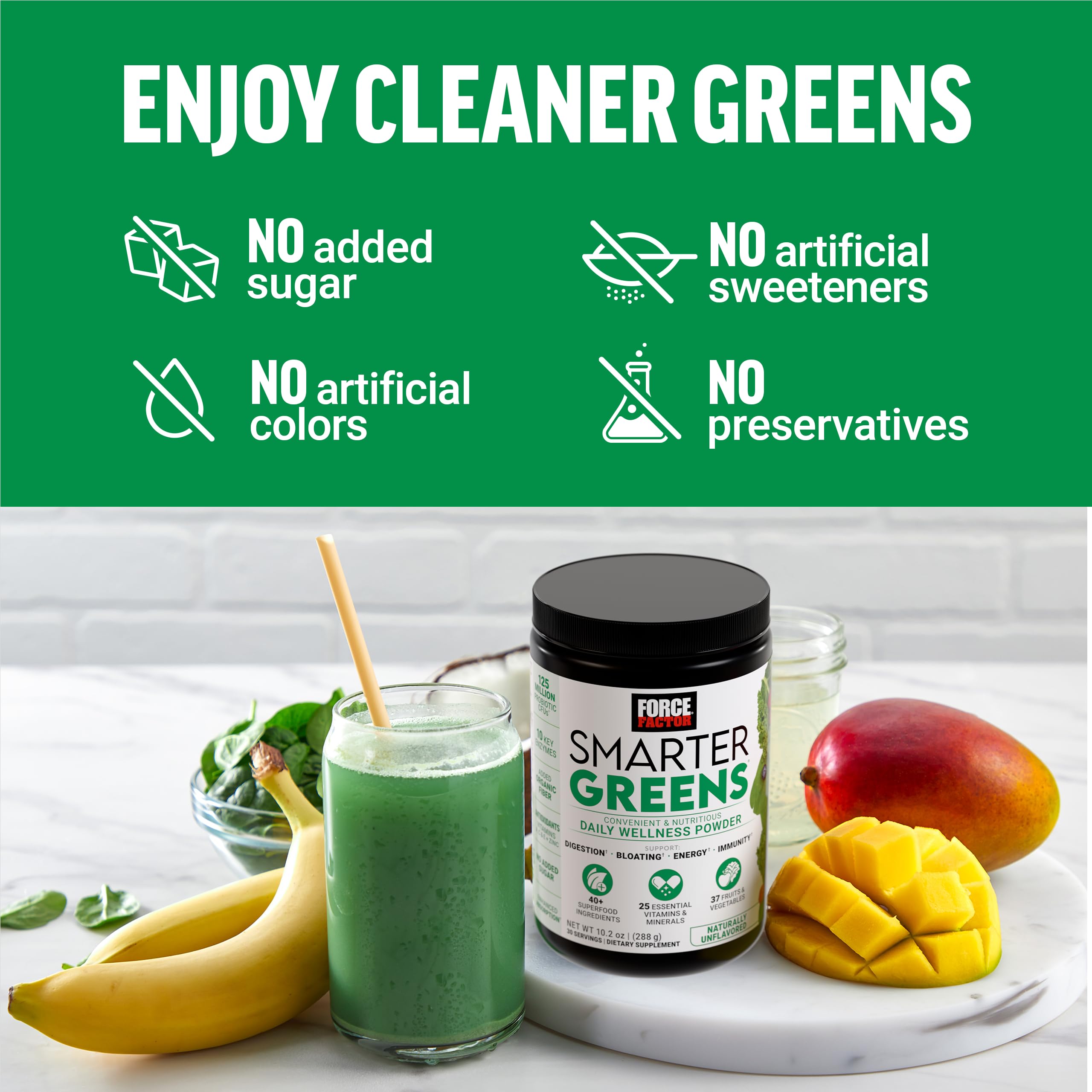 Force Factor Smarter Greens Daily Wellness Powder 2-Pack to Support Energy, Immunity & Digestion, Superfood Greens Powder with Vitamins, Minerals & Probiotics, Unflavored, 60 Servings Force Factor Au supplements