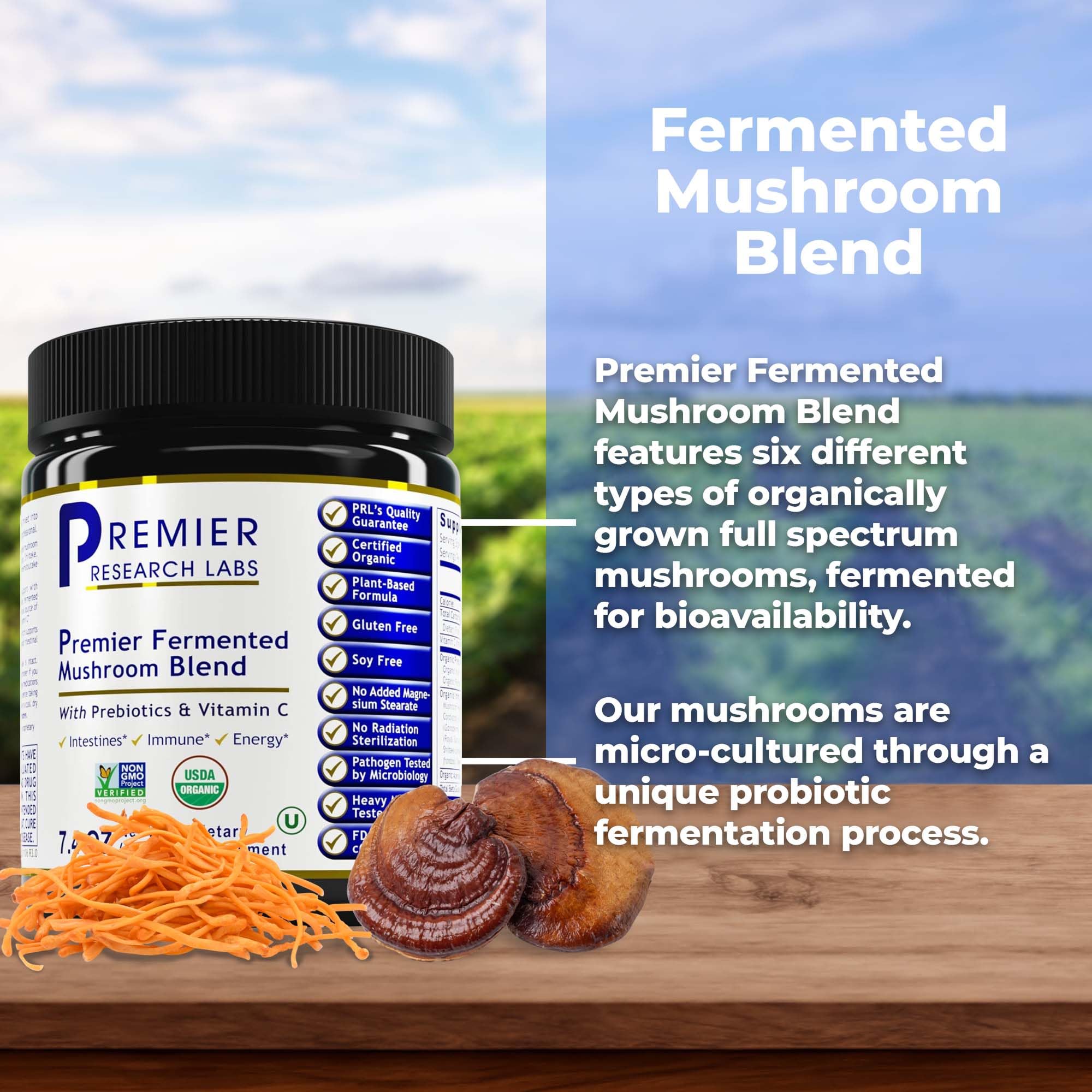 Premier Research Labs Premier Fermented Mushroom Blend - Reishi Mushroom Powder, Mushroom Extract for Drinks, Coffee, Mushroom Complex with Turkey Tail, Cordyceps for Immune & Gut Health - 7.4 oz Premier Research Labs Au supplements