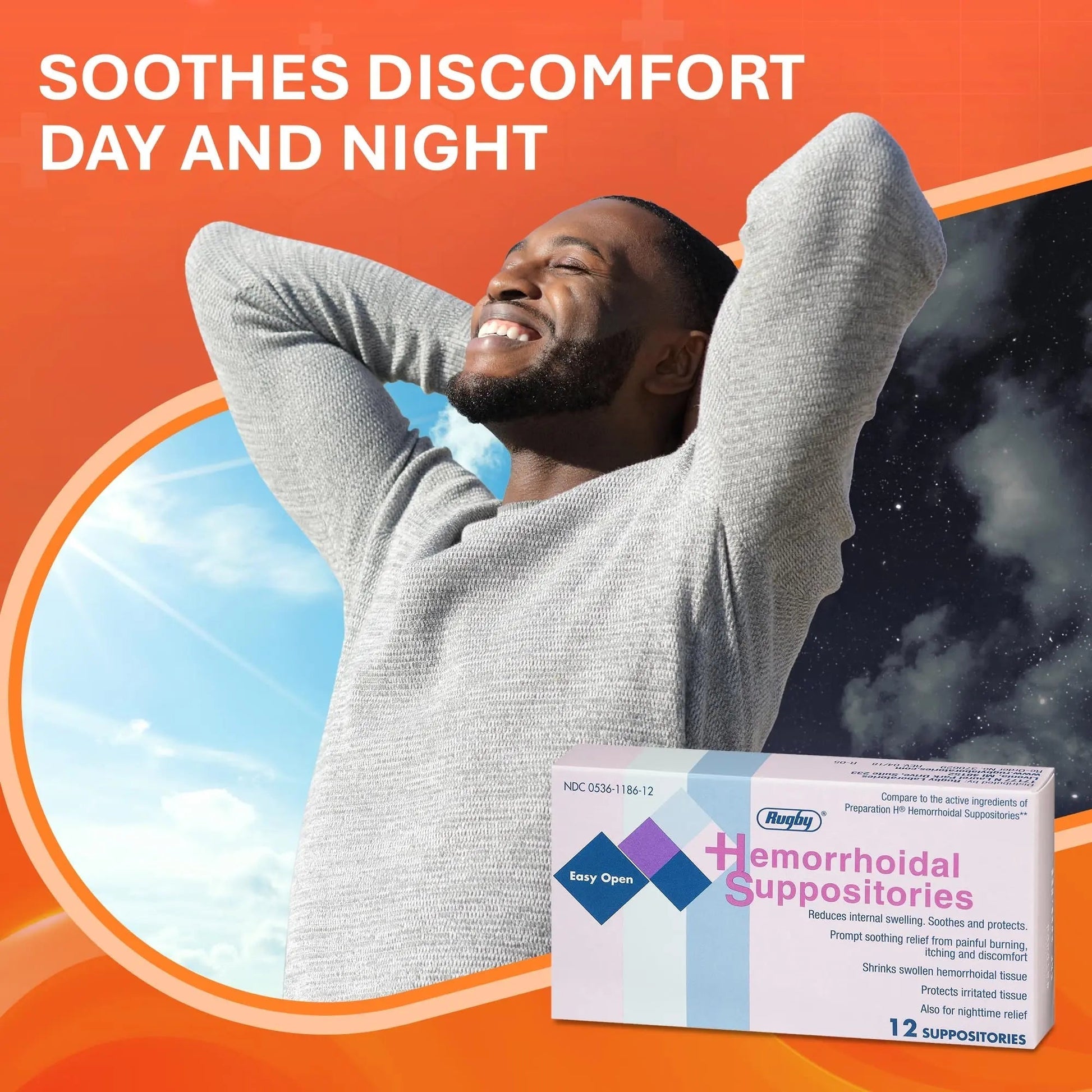 Rugby Hemorrhoidal Suppositories - Soothing and Shrinking Action for Internal Hemorrhoids with Cocoa Butter and Phenylephrine HCl, Easy Open Design - 12 Count RUGBY LABORATORIES Au supplements