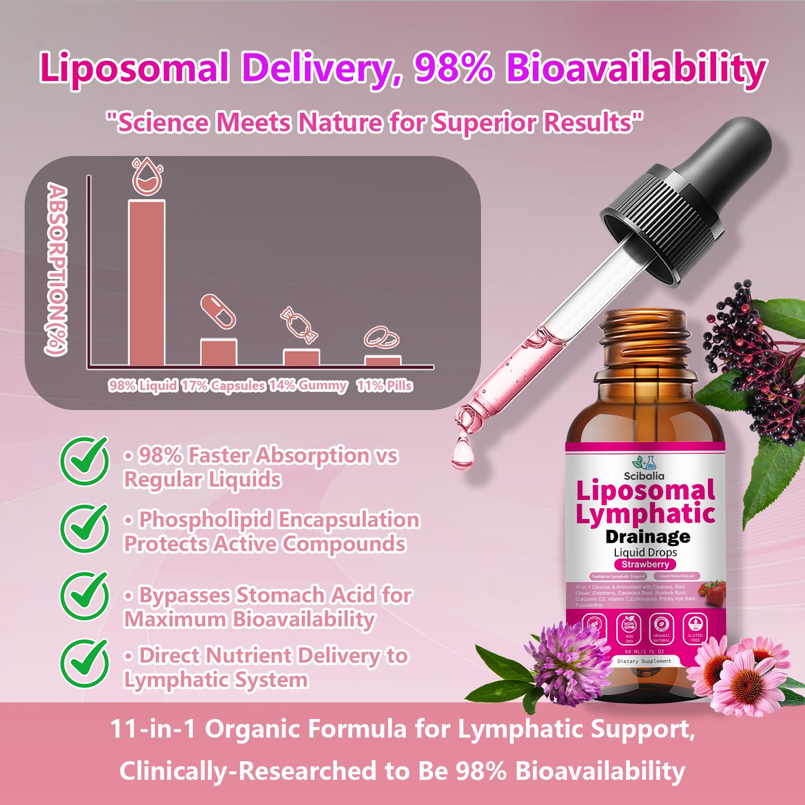 Scibalia Liposomal Lymphatic Drainage Drops, 11-in-1 Organic Lymphatic Support with Red Clover Echinacea Elderberry Burdock Root for Lymph Cleanse Immune Support & Daily Detox Vegan Non-GMO Scibalia Au supplements