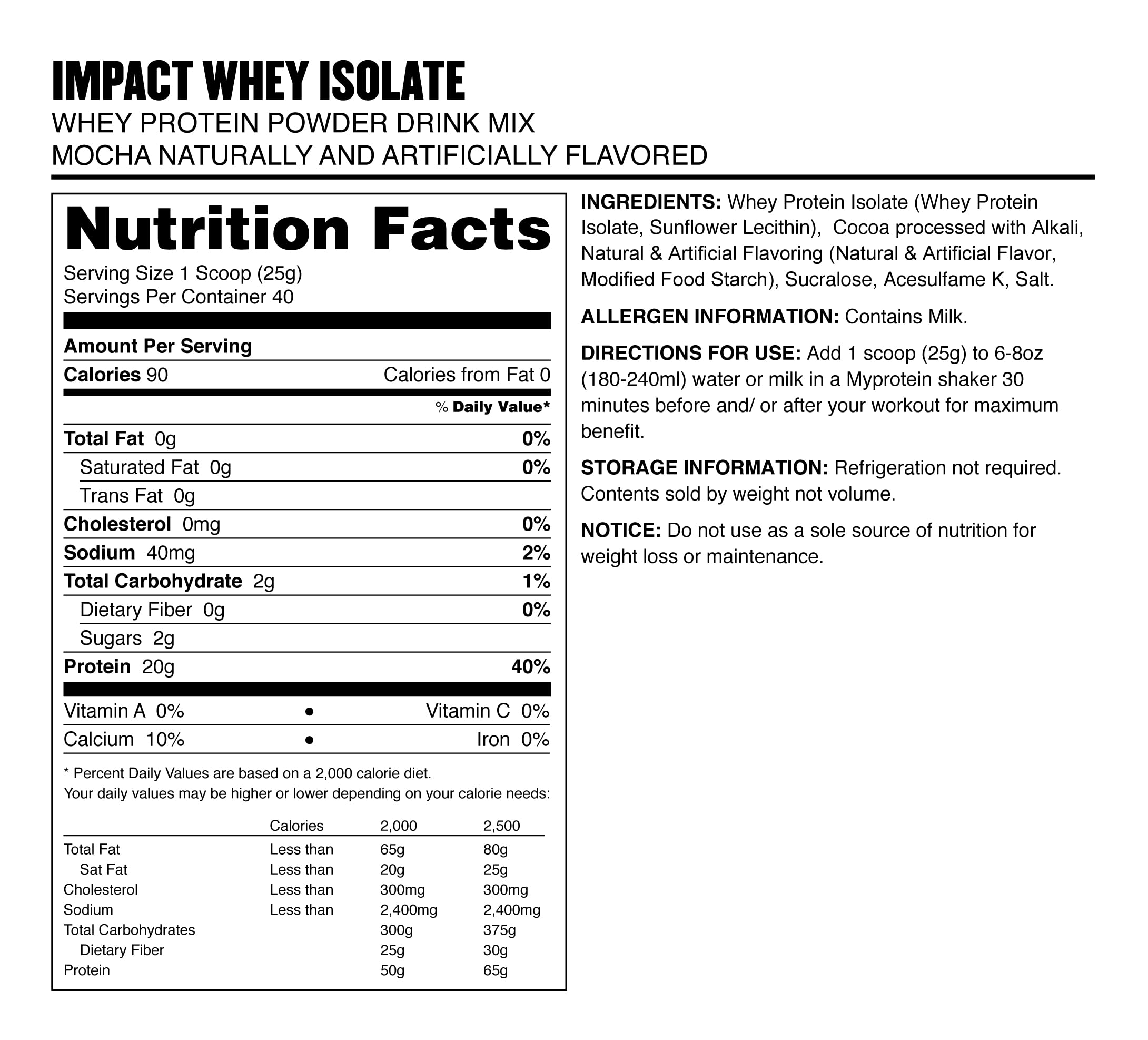 Myprotein Impact Whey Isolate - Mocha, 2.2 Lbs (40 Servings) Myprotein Au supplements