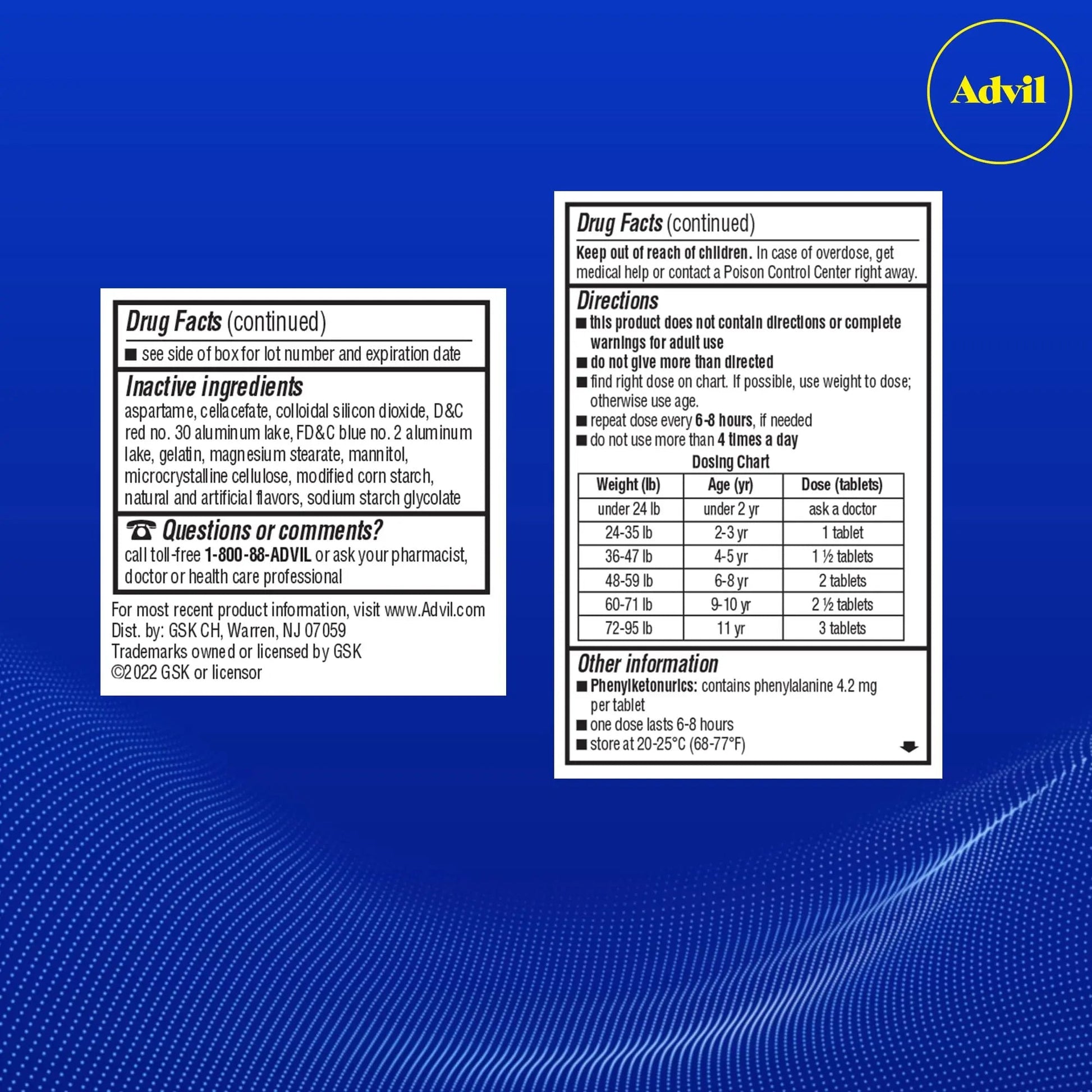 Advil Junior Strength Chewable Ibuprofen Pain Reliever and Fever Reducer, Children's Ibuprofen for Pain Relief, Grape - 24 Tablets (Pack of 3) Advil Au supplements