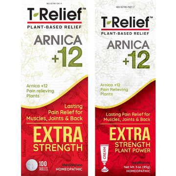 MediNatura T-Relief Extra Strength Pain Relief Arnica +12 Plant-Based Pain Relievers 100ct Tablets T-Relief Extra Strength Pain Relief 3oz Cream Bundle MediNatura Au supplements