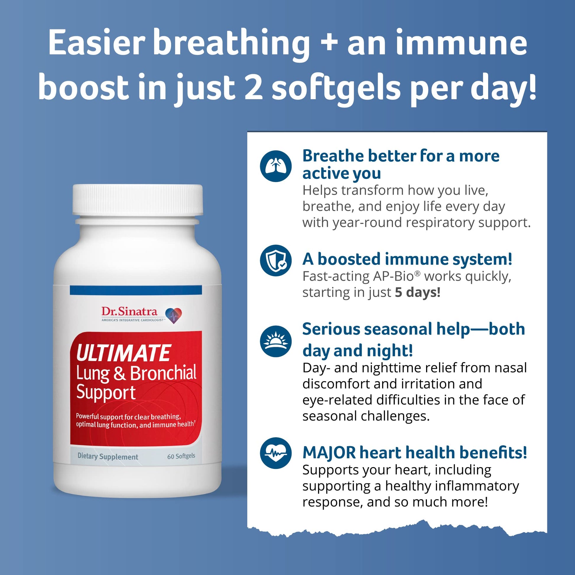 Dr. Sinatra Ultimate Lung & Bronchial Support Supplement for Lung Health, Clear Breathing, Immune and Heart Health, and Seasonal Respiratory Challenge Support (60 Capsules, 30-Day Supply) Dr. Sinatra Au supplements