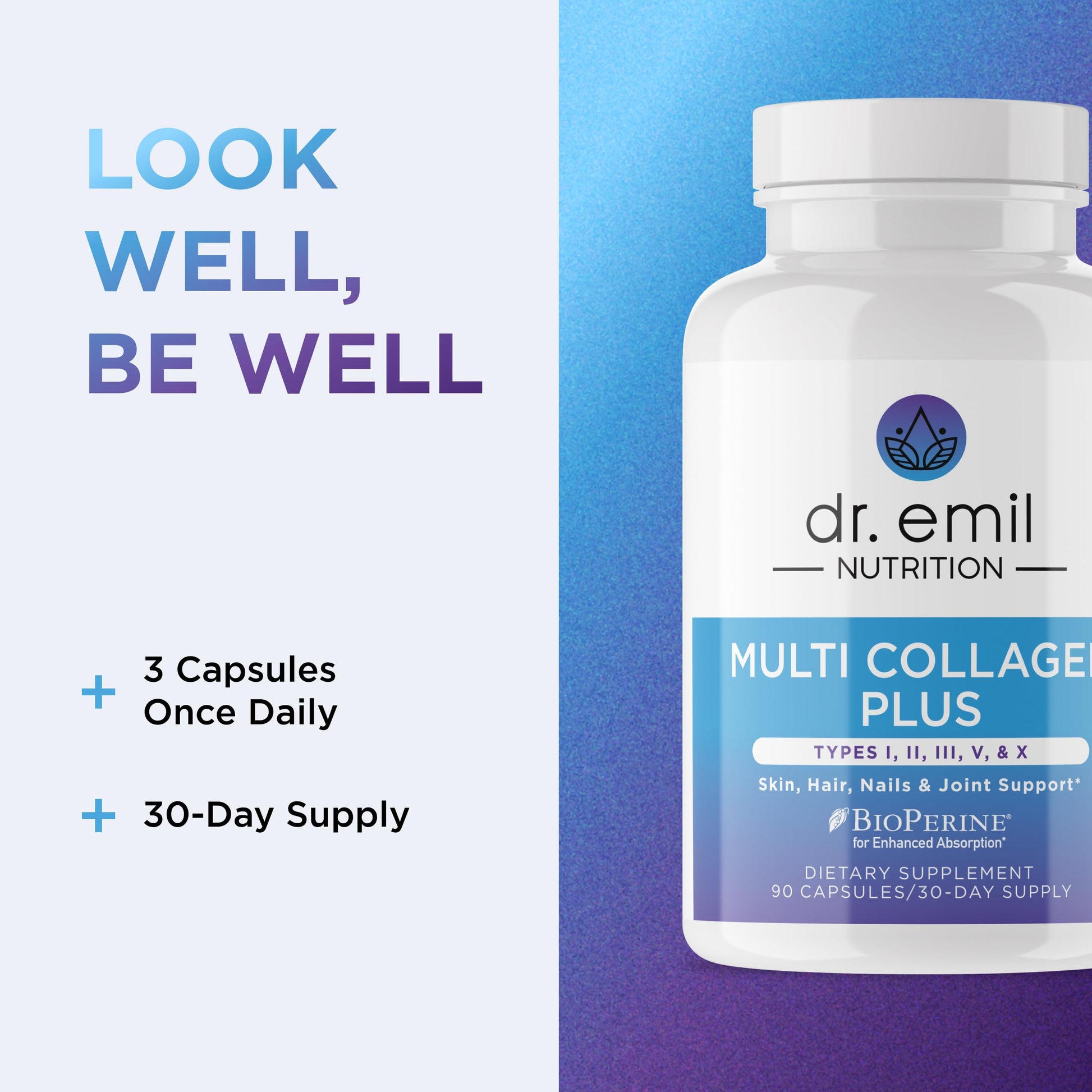 DR. EMIL NUTRITION Women's Multi Collagen Pills | Collagen Supplements | Support Hair, Skin, Nails & Joints | Hydrolyzed Collagen Supplements | Types I, II, III, V & X | 90 Capsules DR. EMIL NUTRITION Au supplements